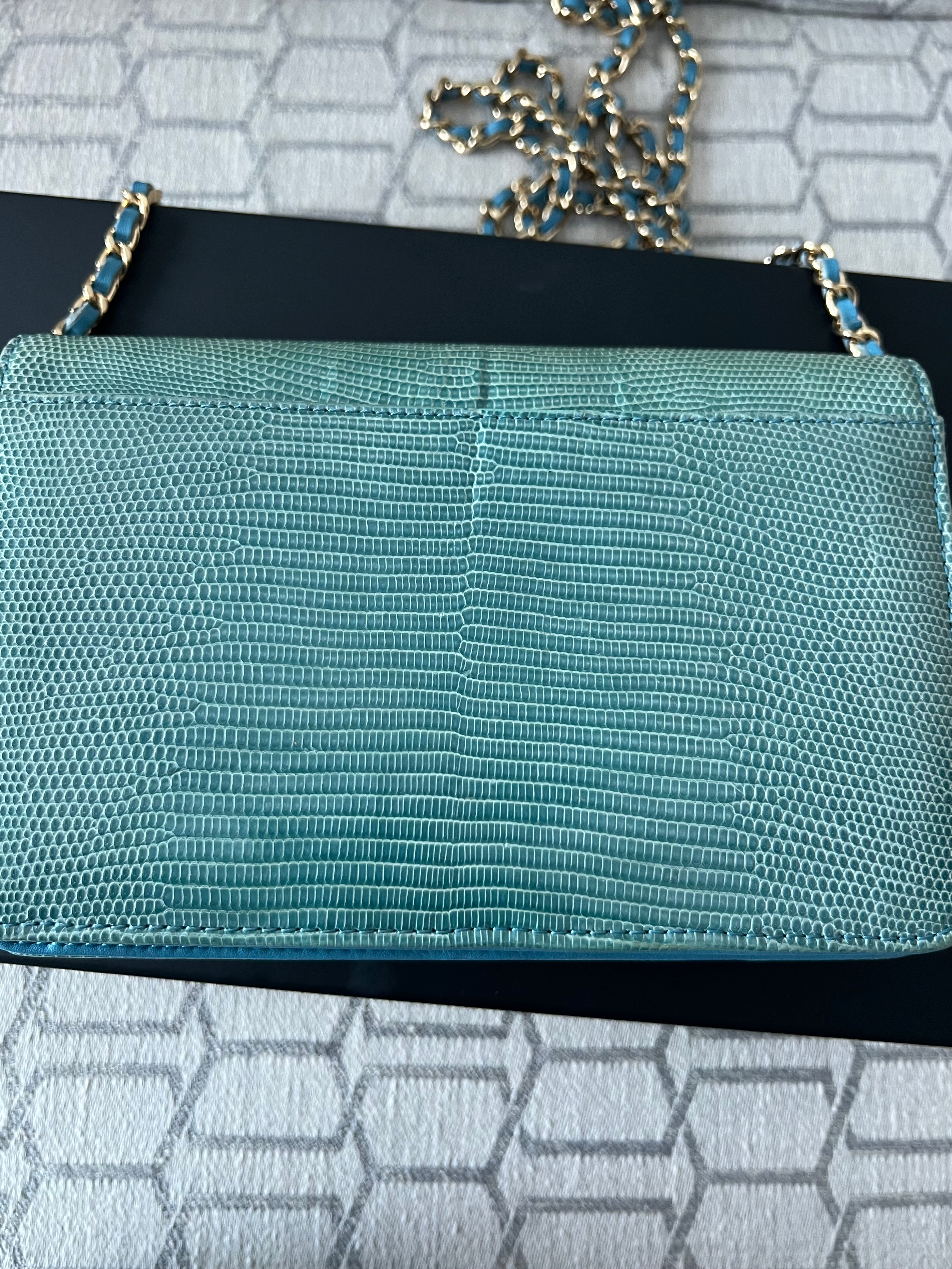 Chanel turquoise golden class lizard skin