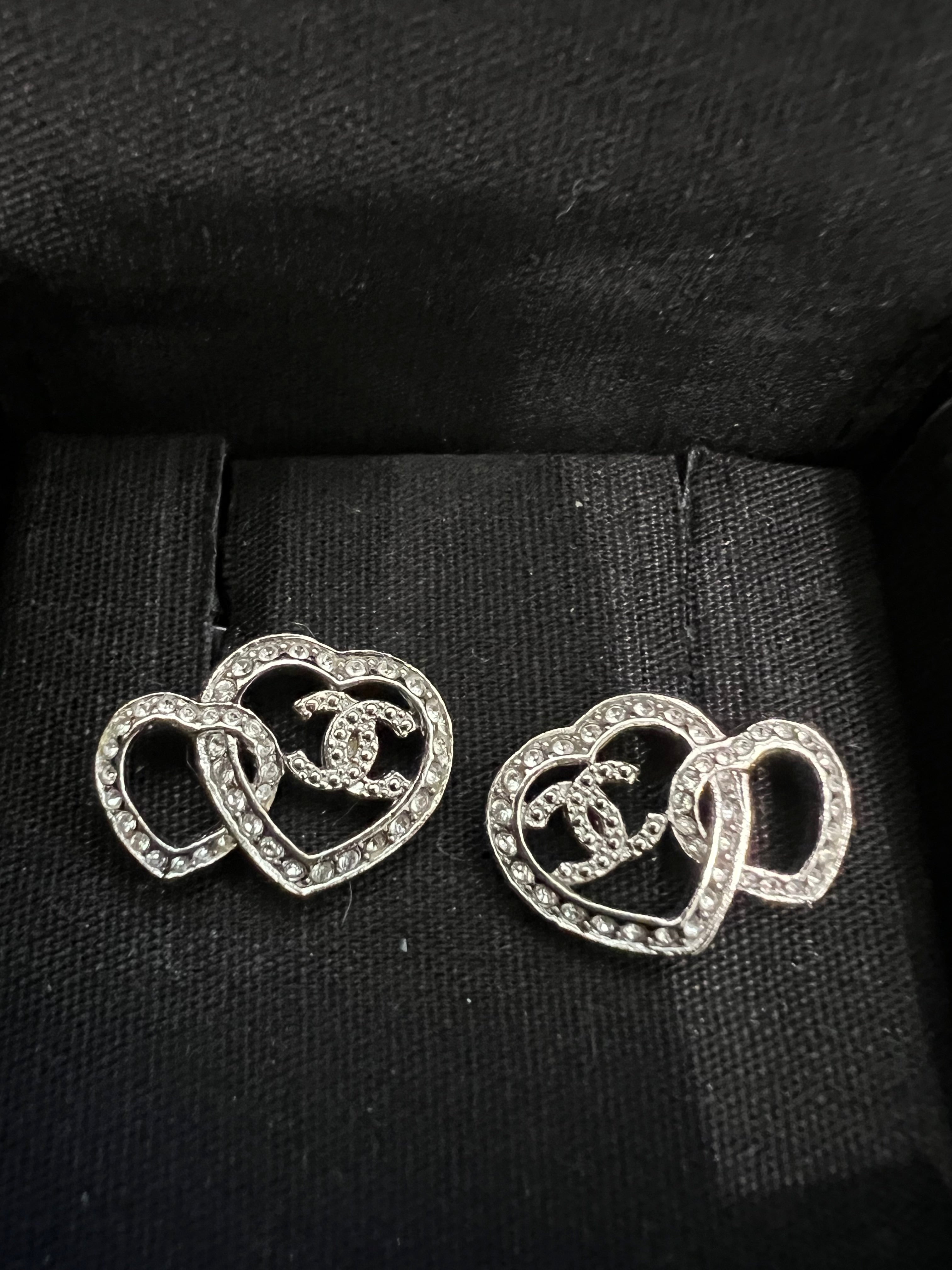 Chanel double heart earrings