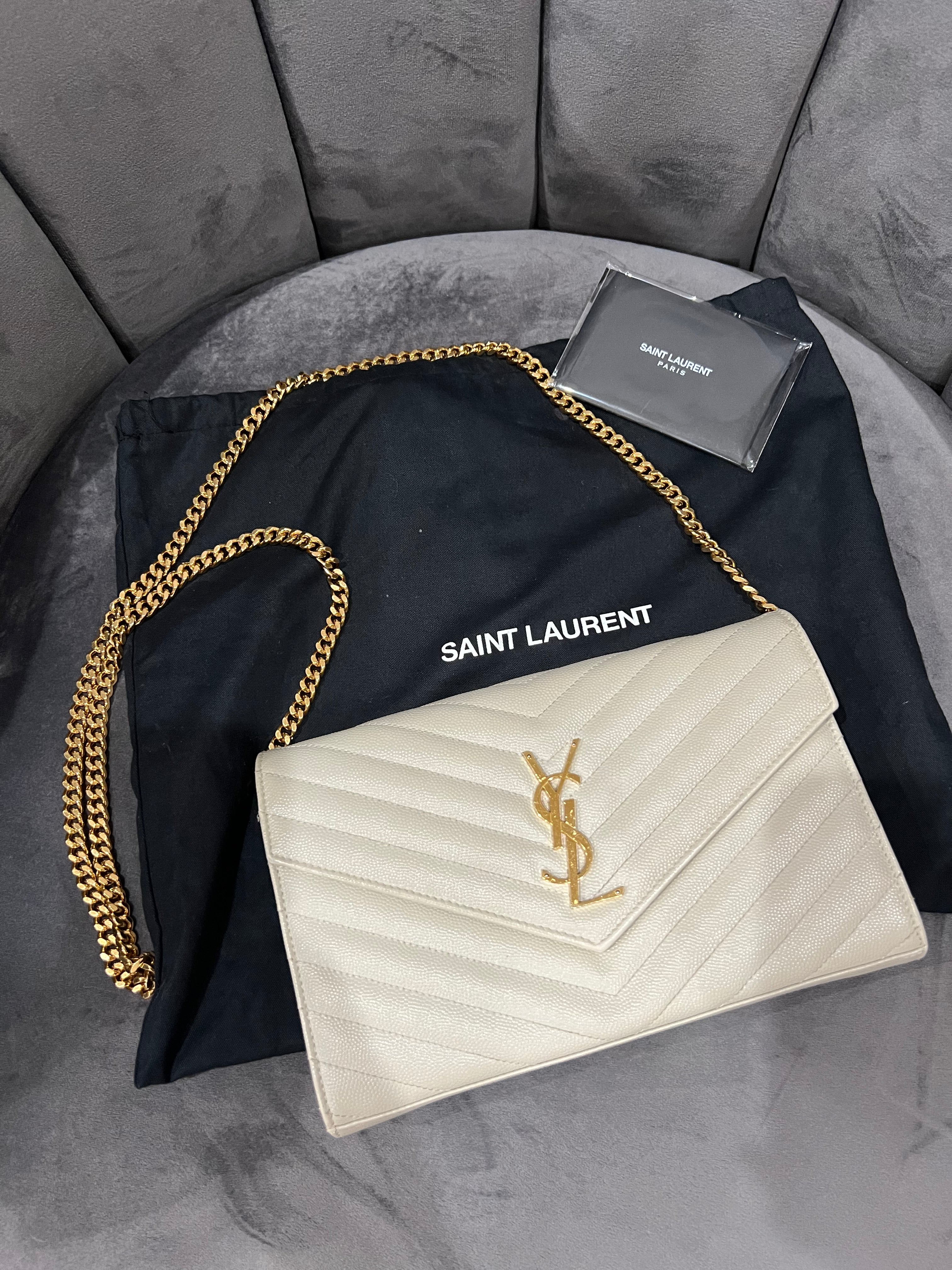 YSL cassandre envelope crossbody large ivory