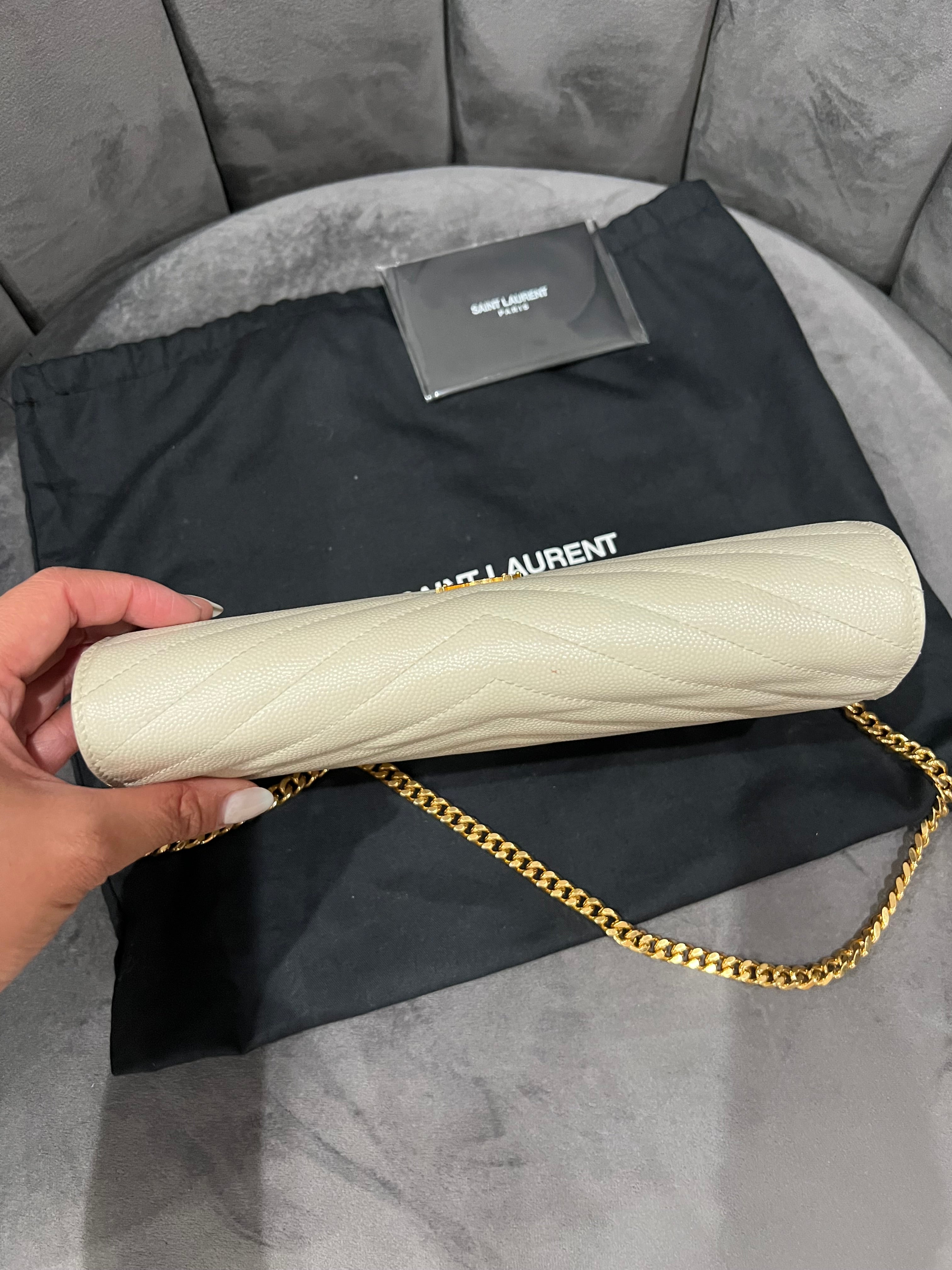 YSL cassandre envelope crossbody large ivory