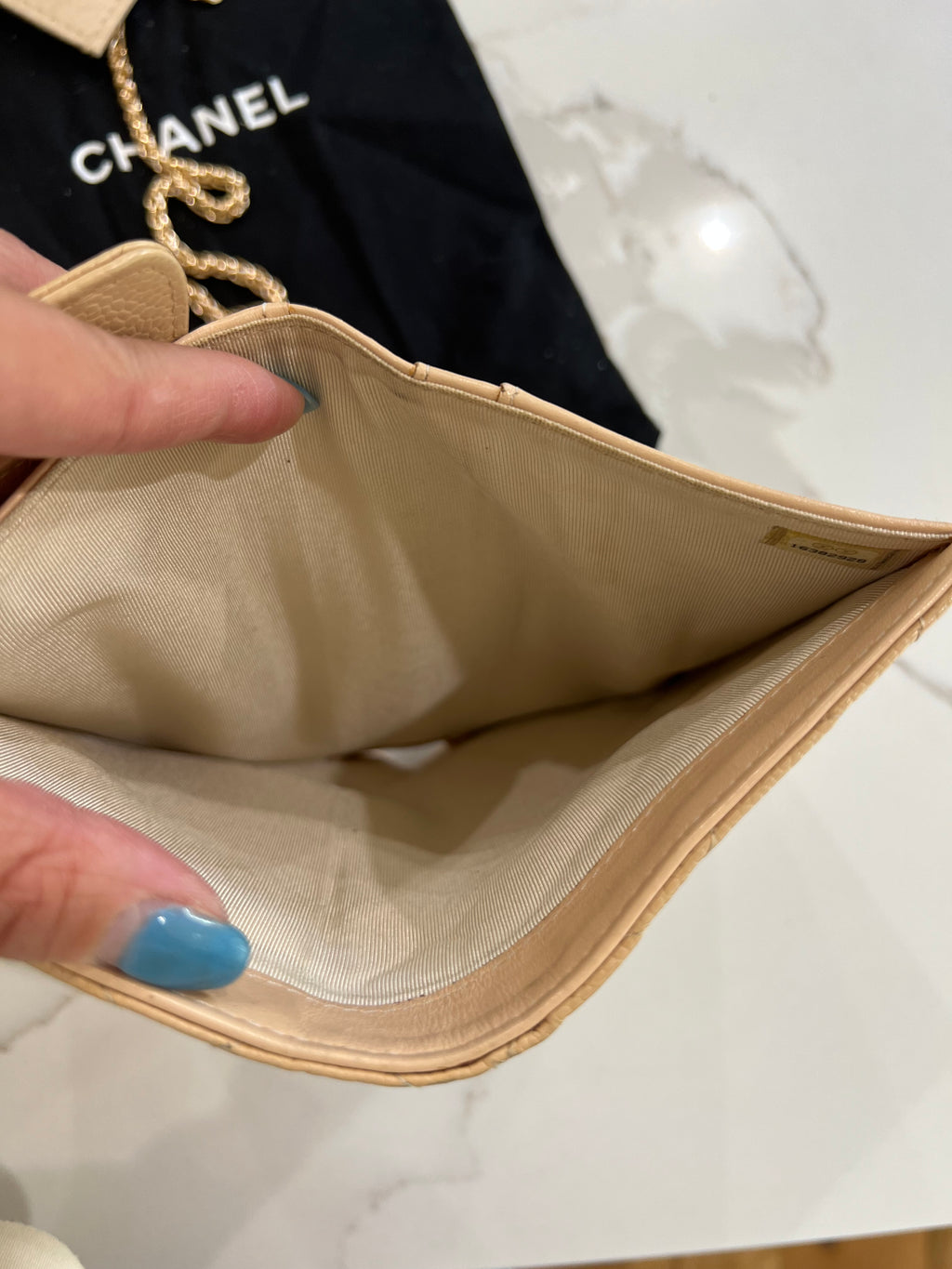Chanel beige timeless wallet on chain