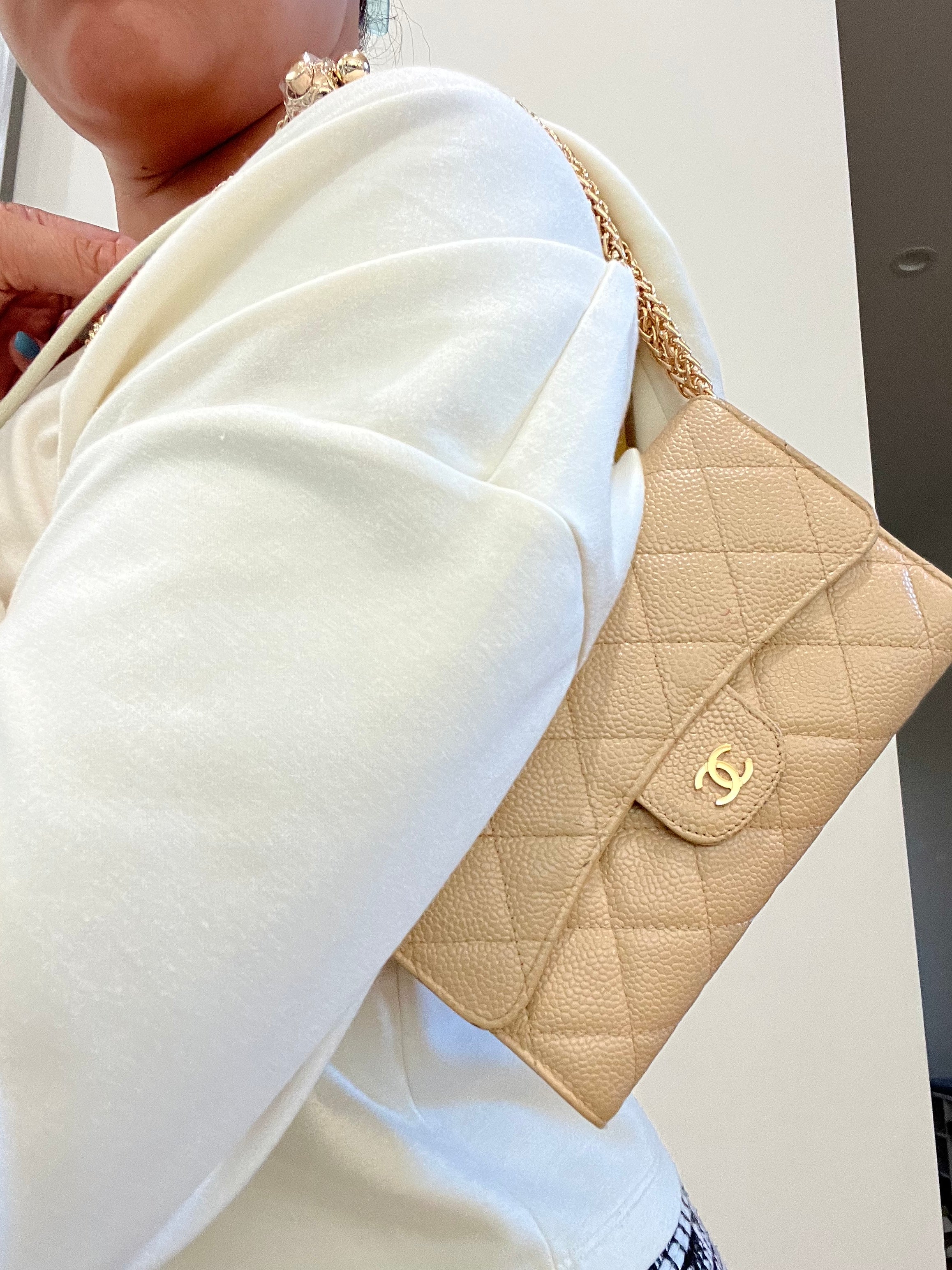 Chanel beige timeless wallet on chain