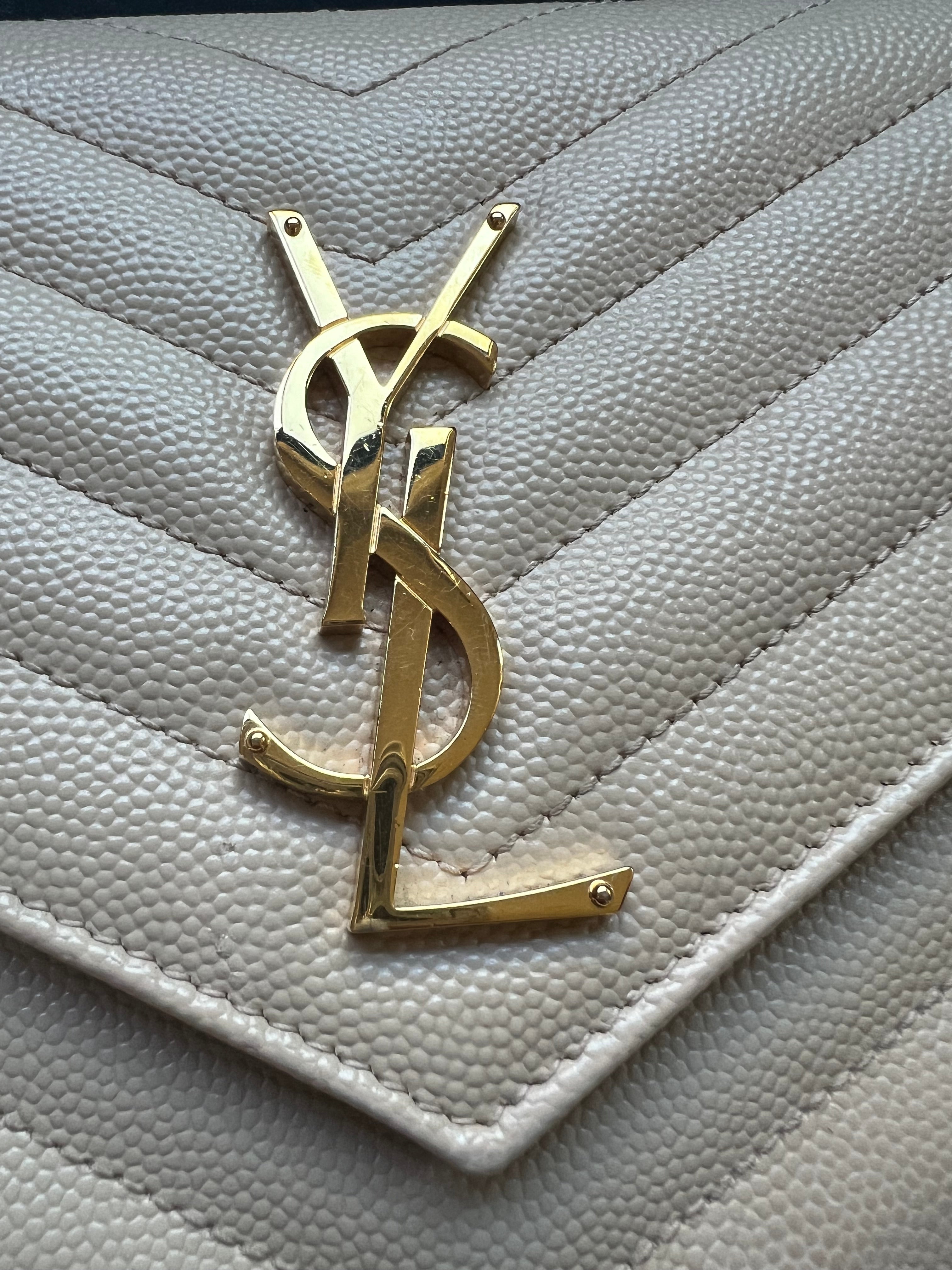YSL cassandre flap large wallet on chain beige