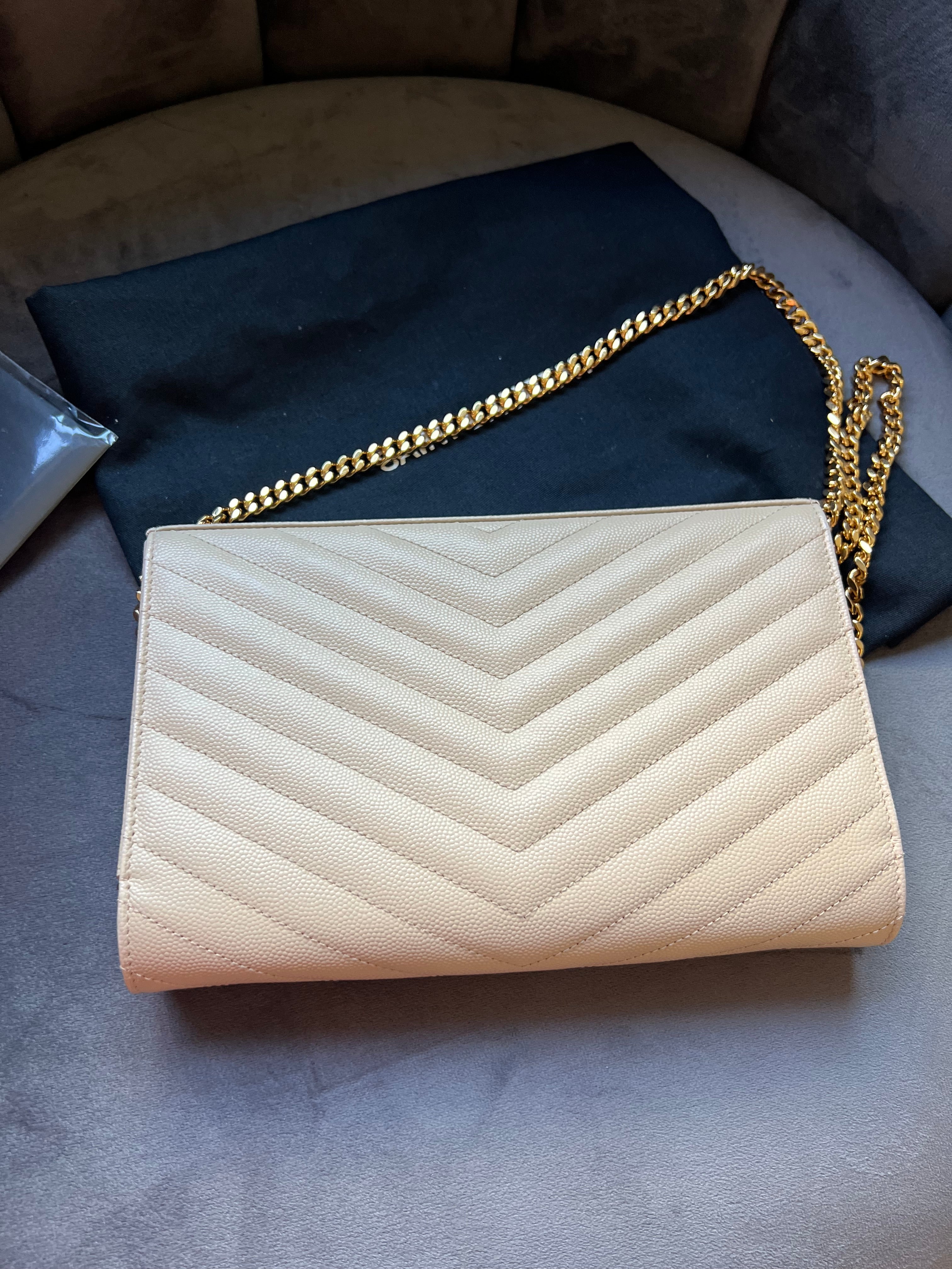 YSL cassandre flap large wallet on chain beige