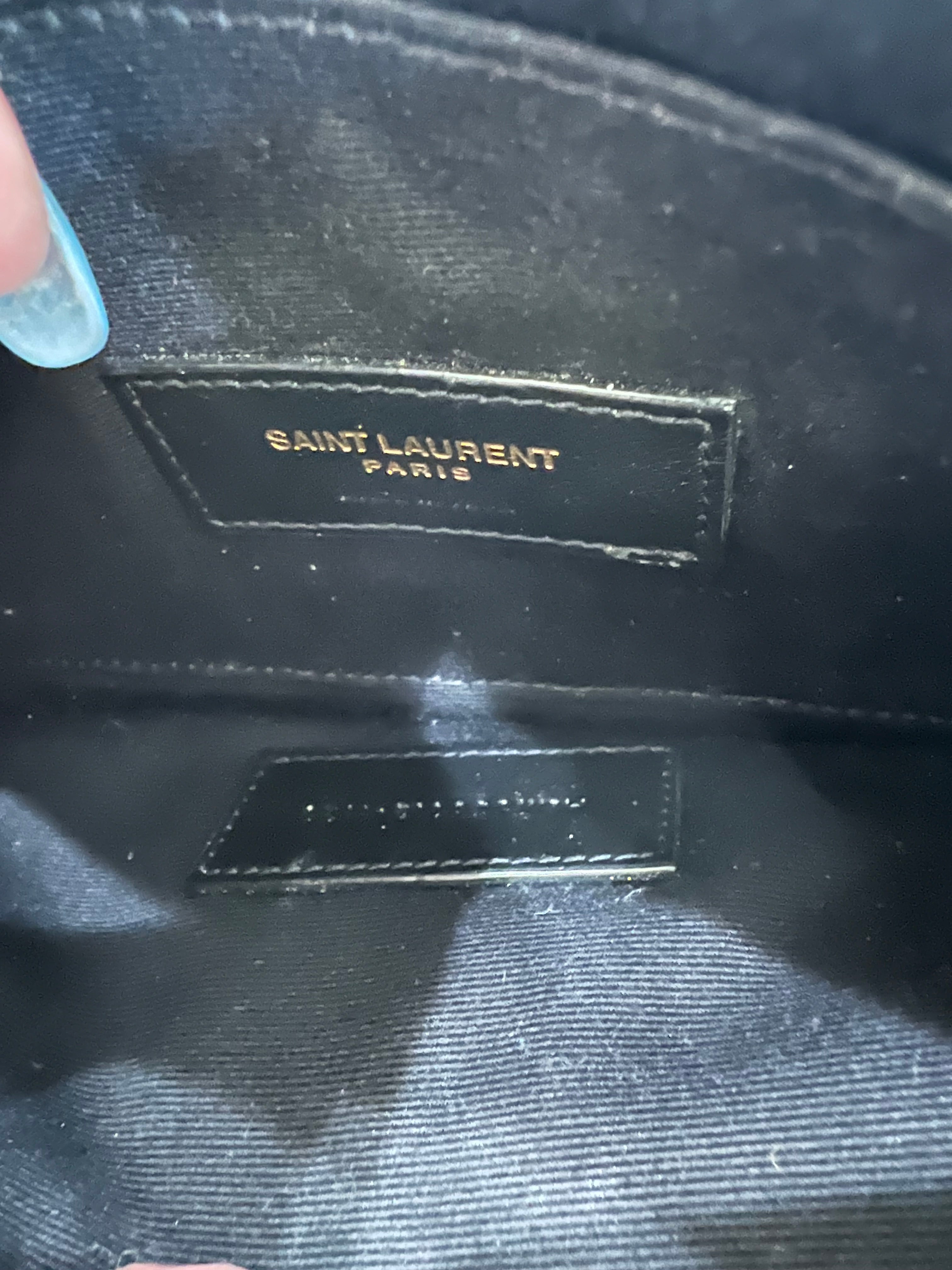 Beige YSL monogram clutch wallet on chain