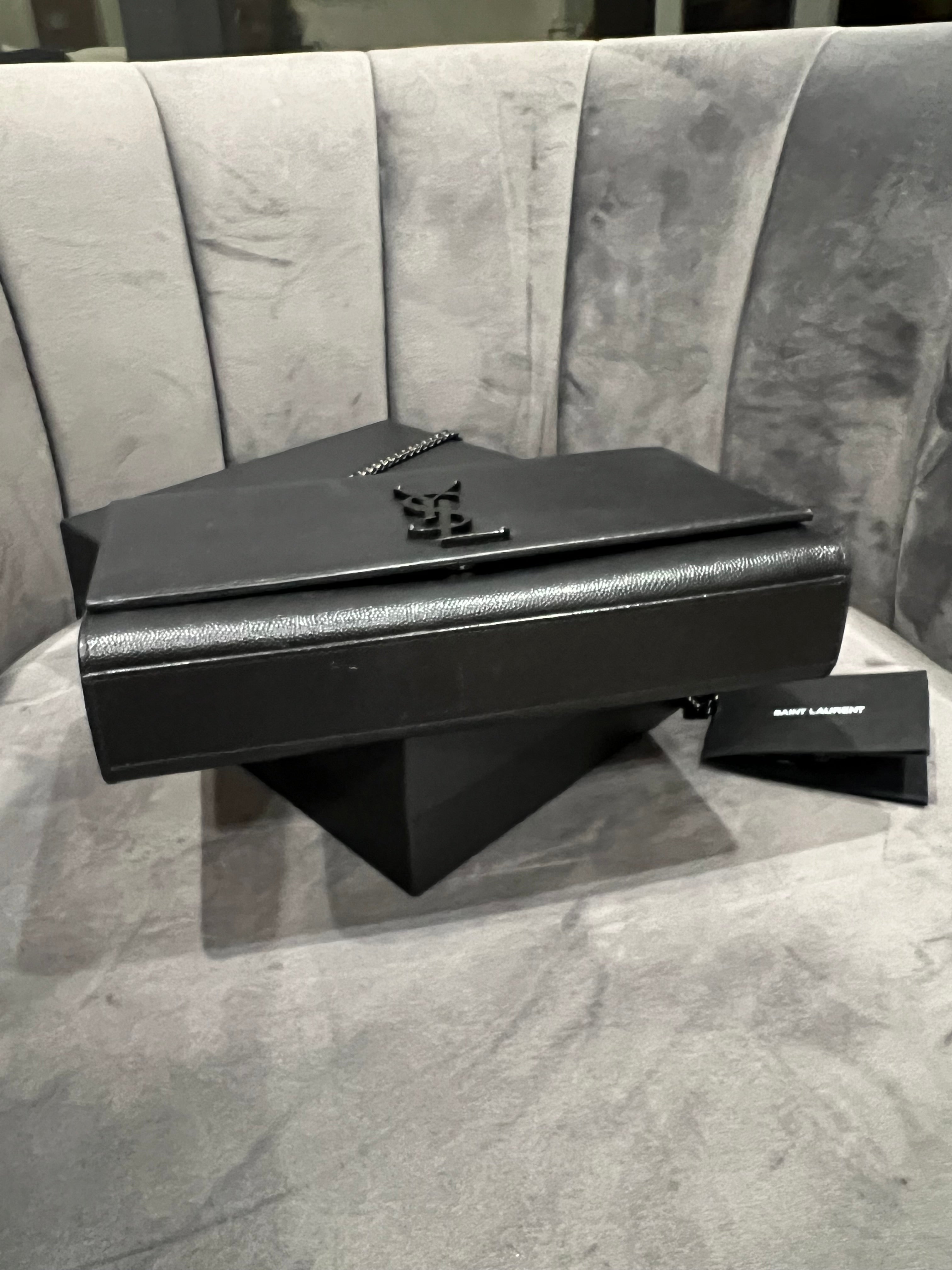 YVES SAINT LAURENT Grain De Poudre Medium Classic Monogram Kate Satchel Black