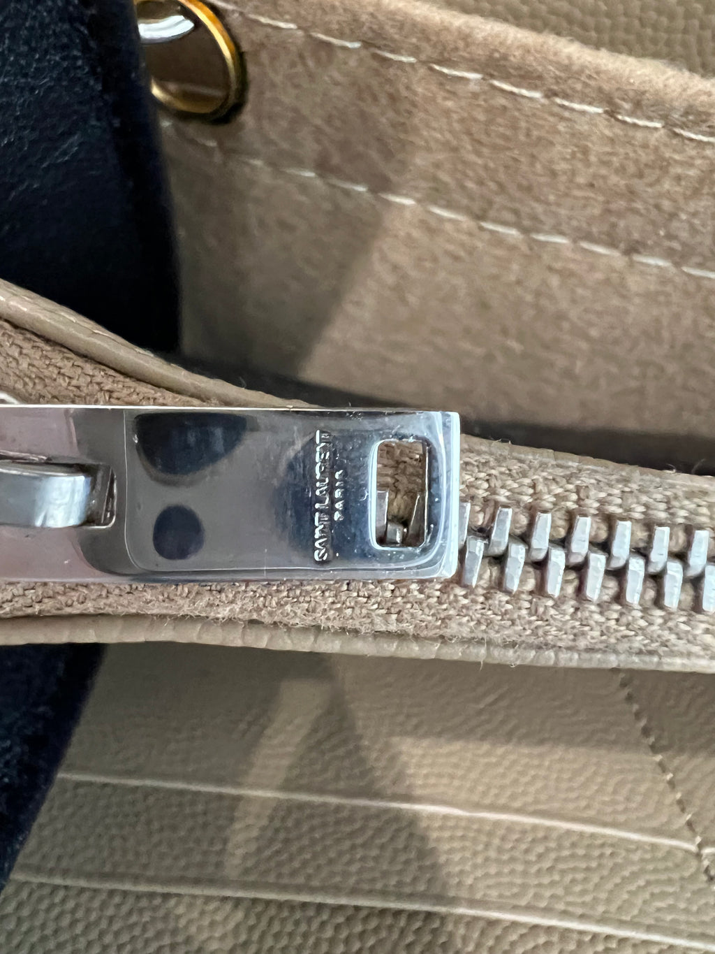Beige YSL cassandre wallet on chain