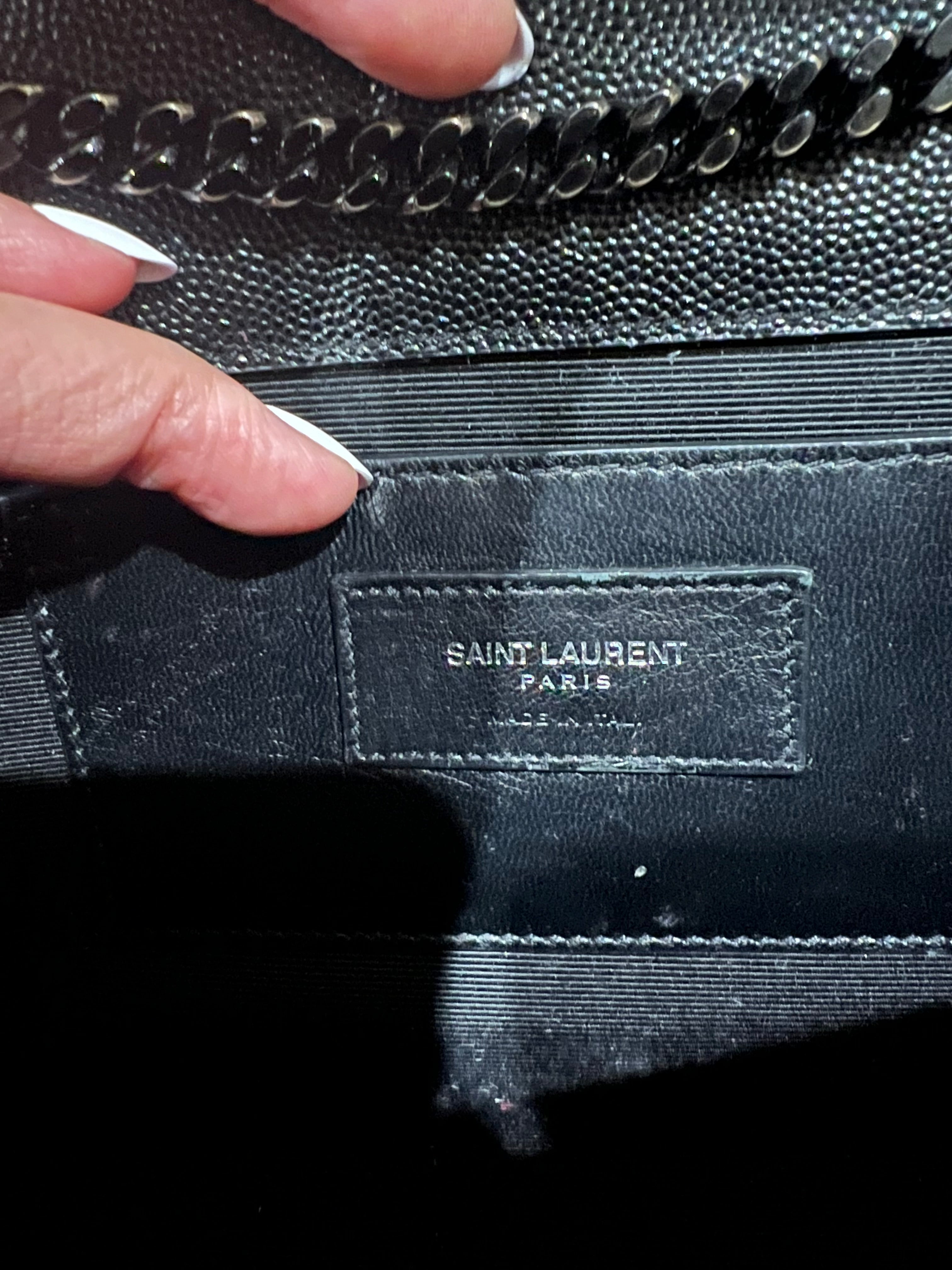 YVES SAINT LAURENT Grain De Poudre Medium Classic Monogram Kate Satchel Black