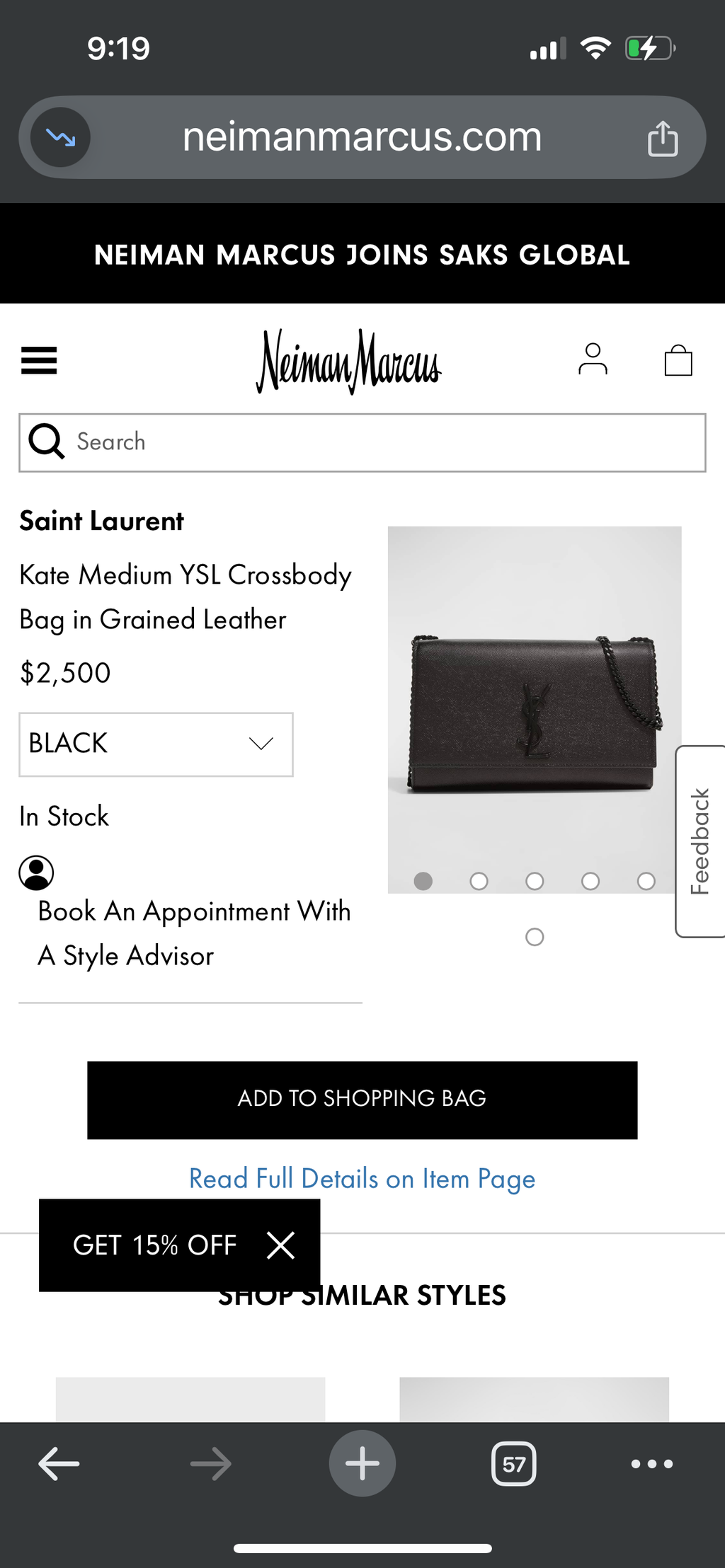 YVES SAINT LAURENT Grain De Poudre Medium Classic Monogram Kate Satchel Black