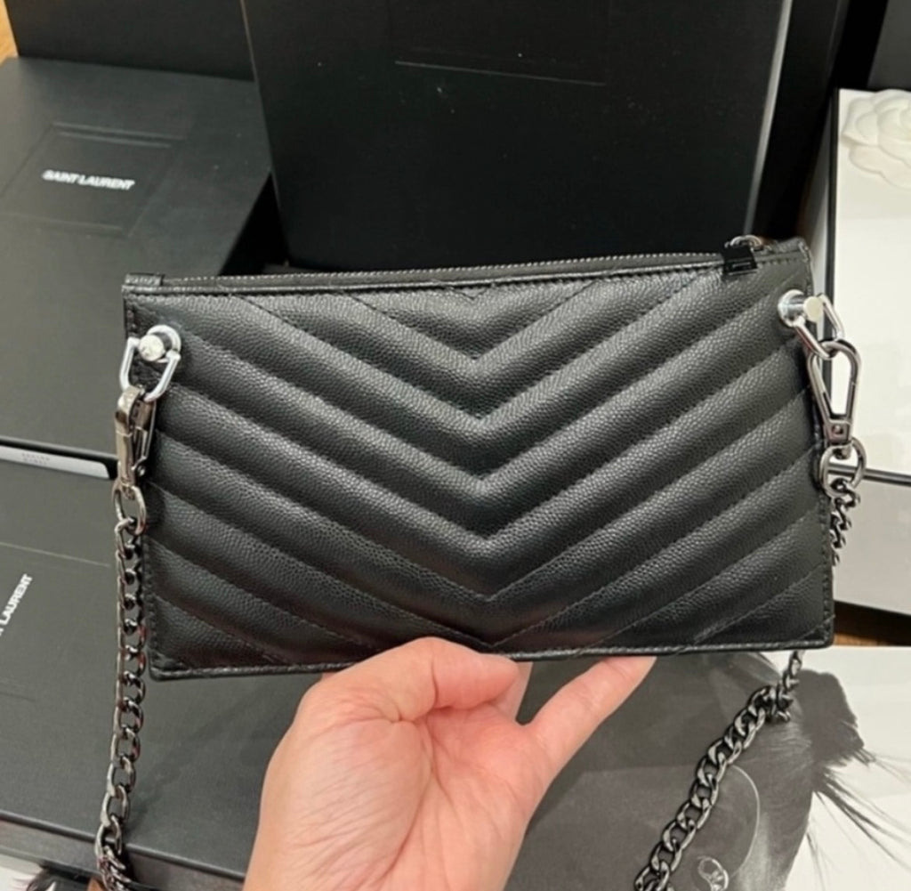 Yves Saint Laurent all black monogram clutch / crossbody