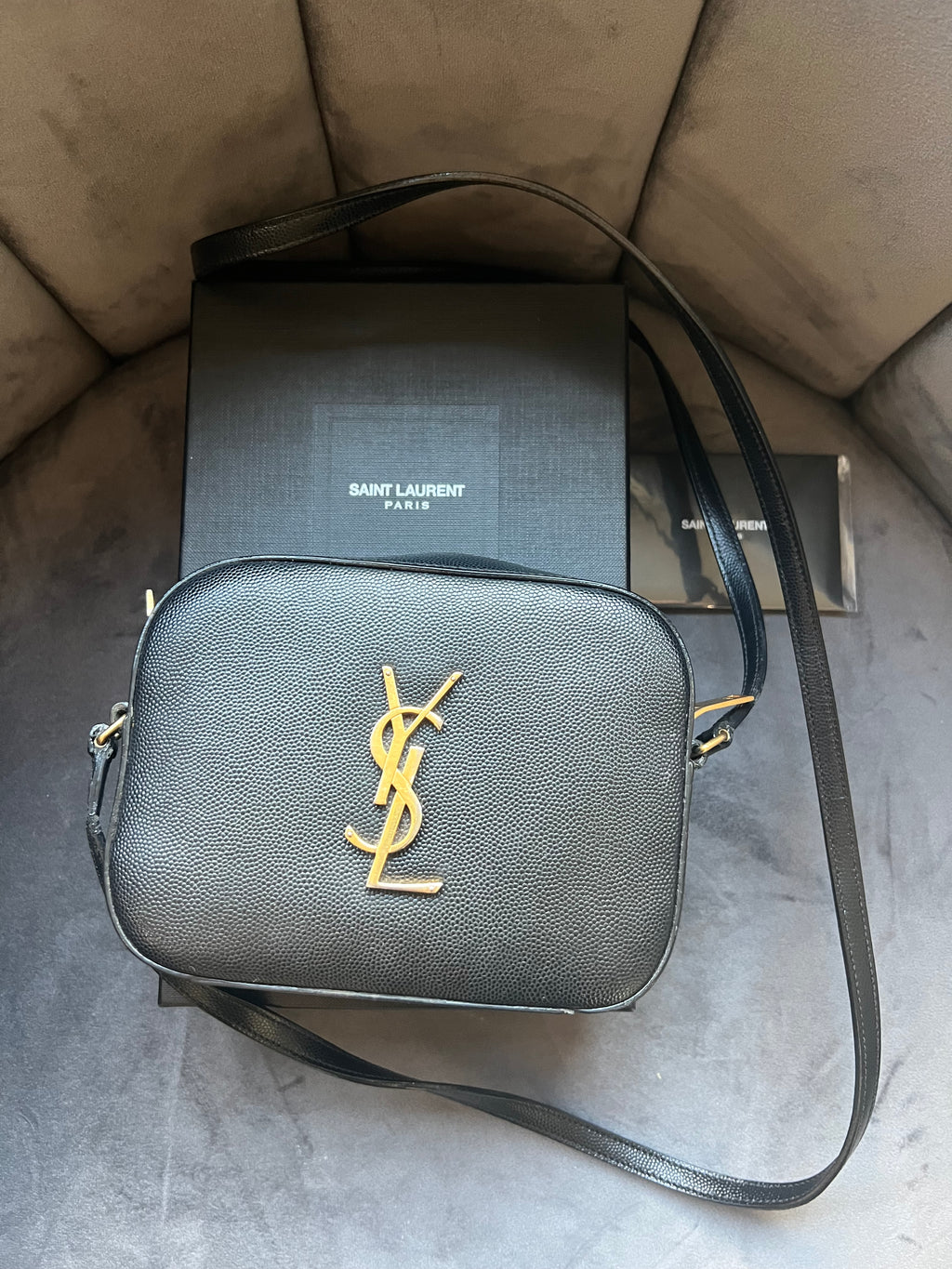 Yves Saint Laurent camera Lou monogram bag pebbled