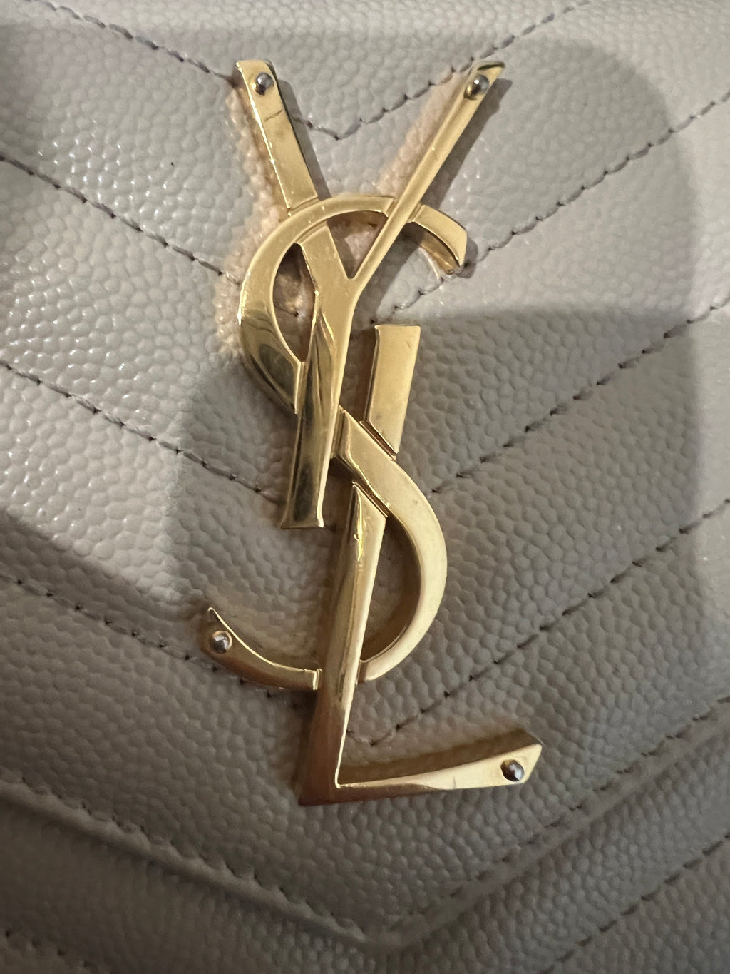 Yves Saint Laurent beige cassandre envelope flap wallet on chain