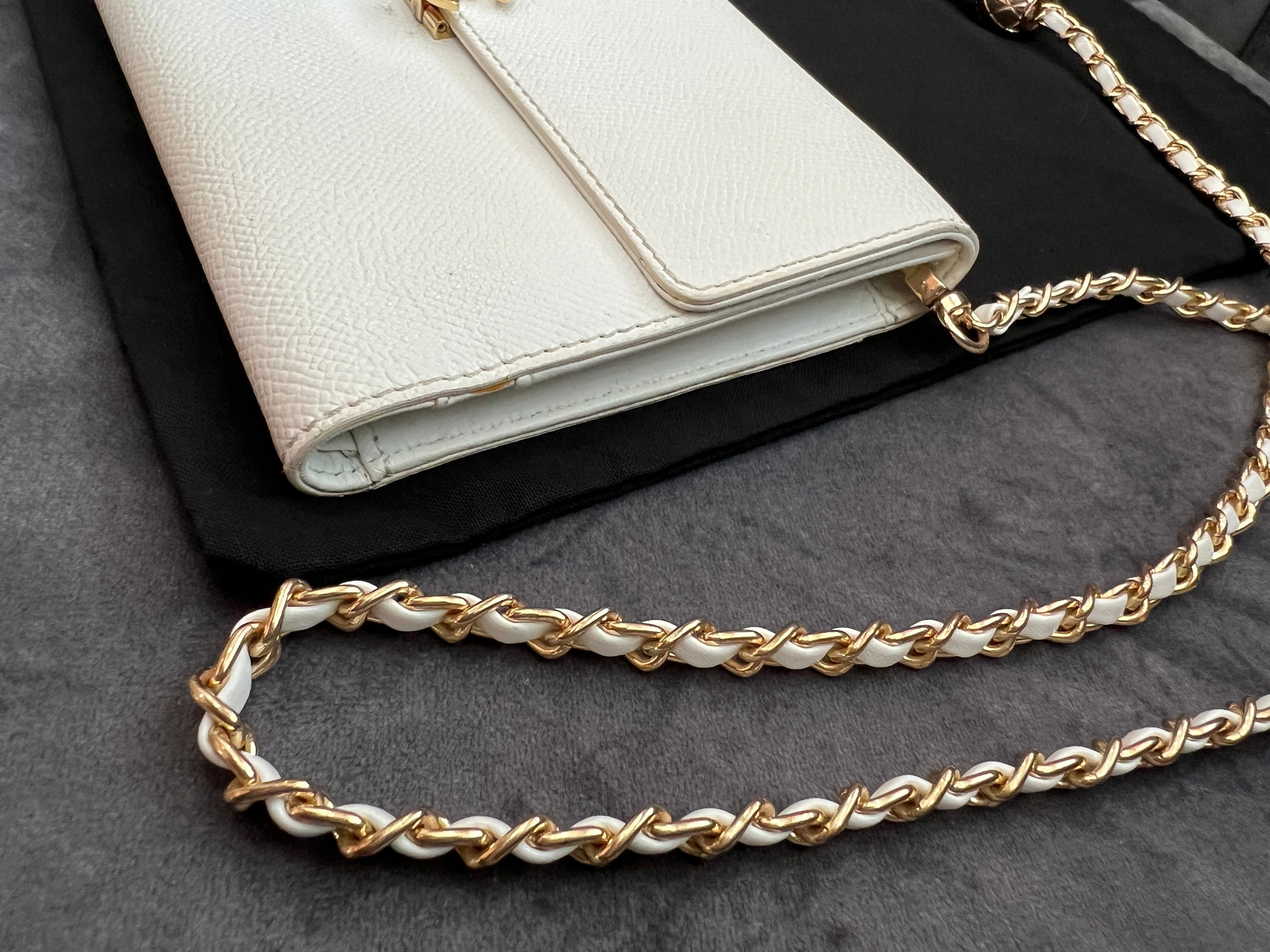 Chanel caviar large white clutch wallet on chain