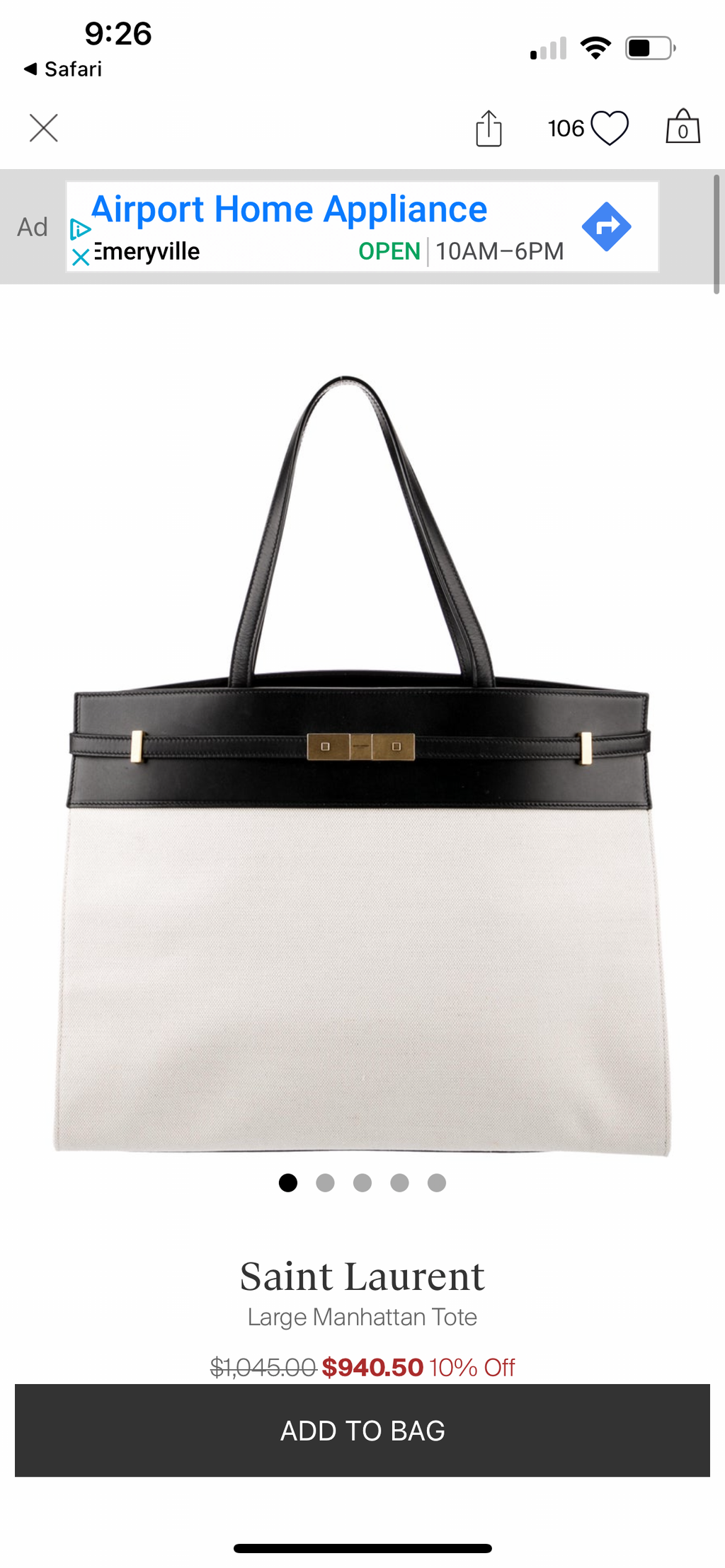 YSL Manhattan canvas tote beige and black