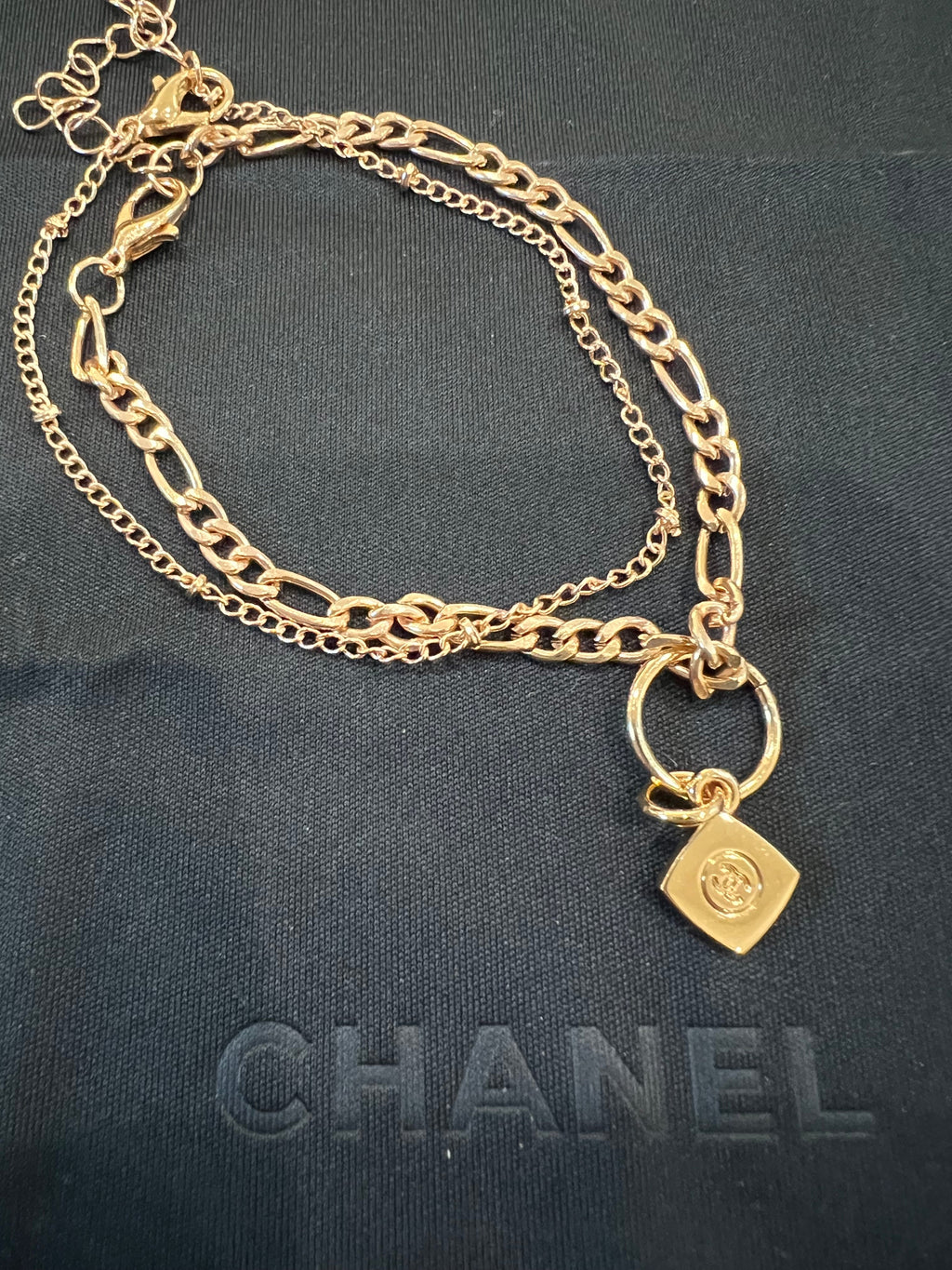 Upcycled Chanel CC charm bracelet - Thin gold chain