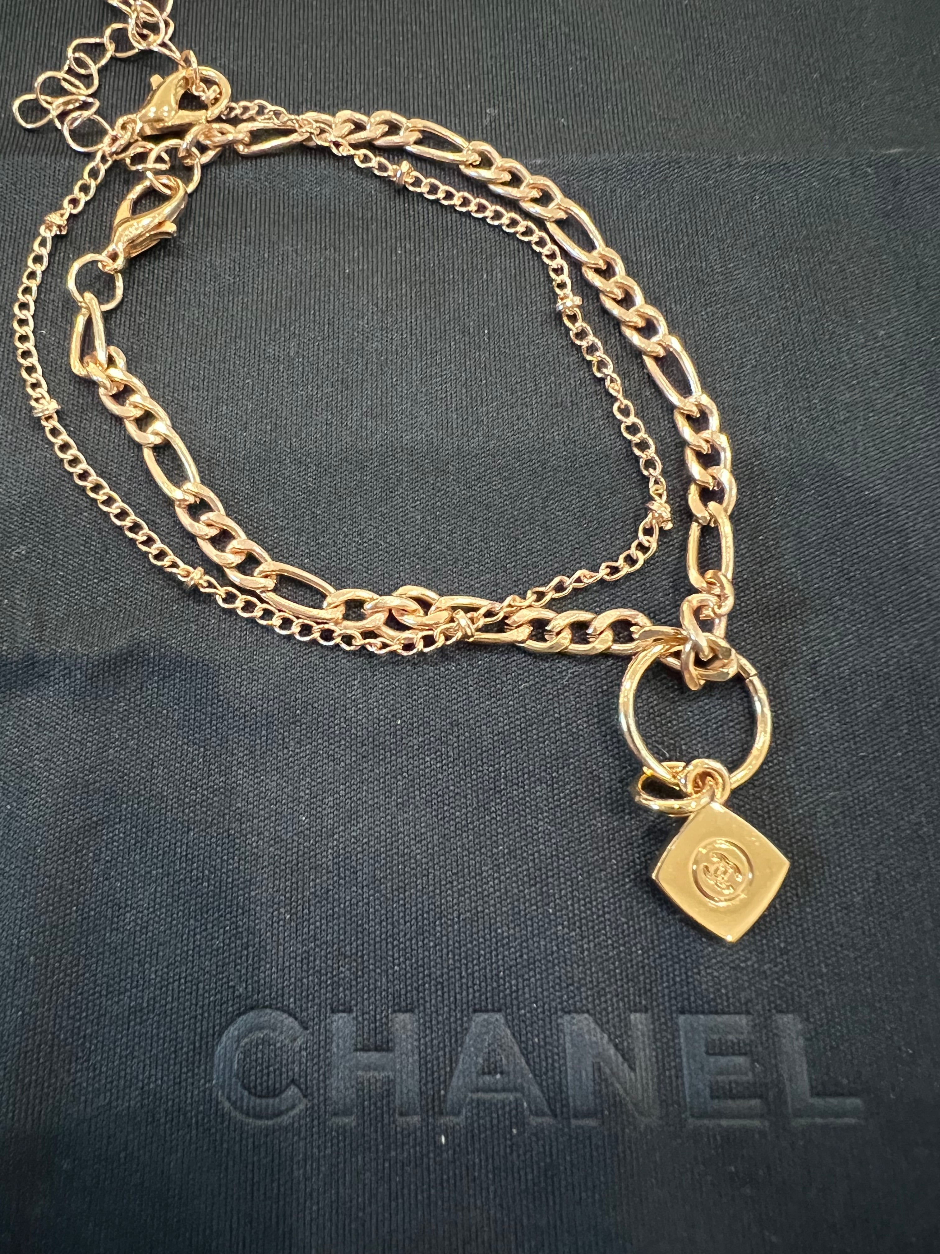 Upcycled Chanel CC charm bracelet - Thin gold chain