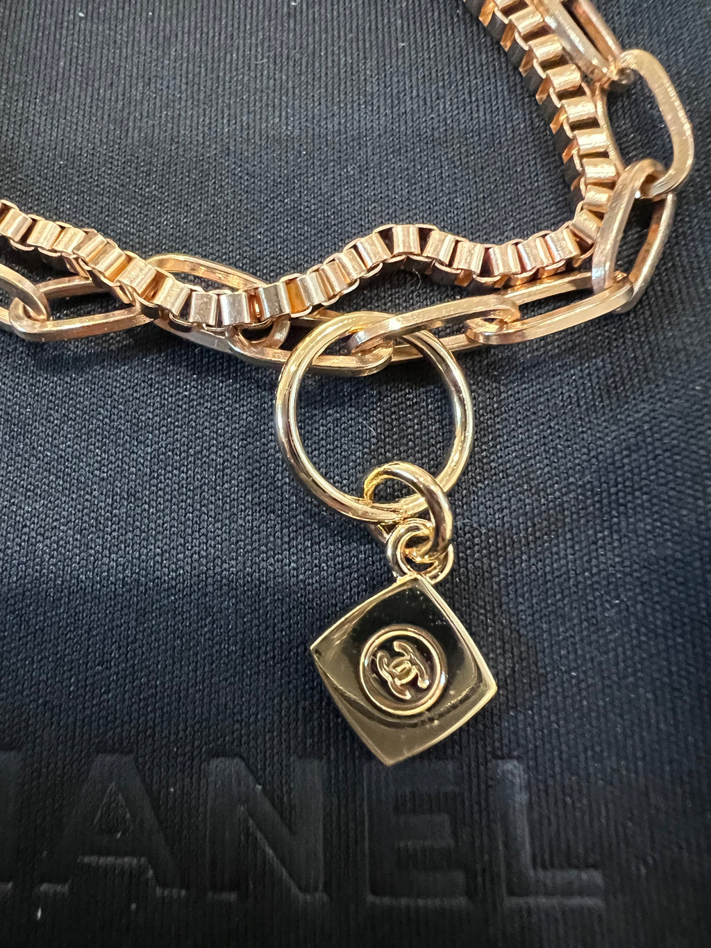 Upcycled Chanel CC charm bracelet - Thin gold chain