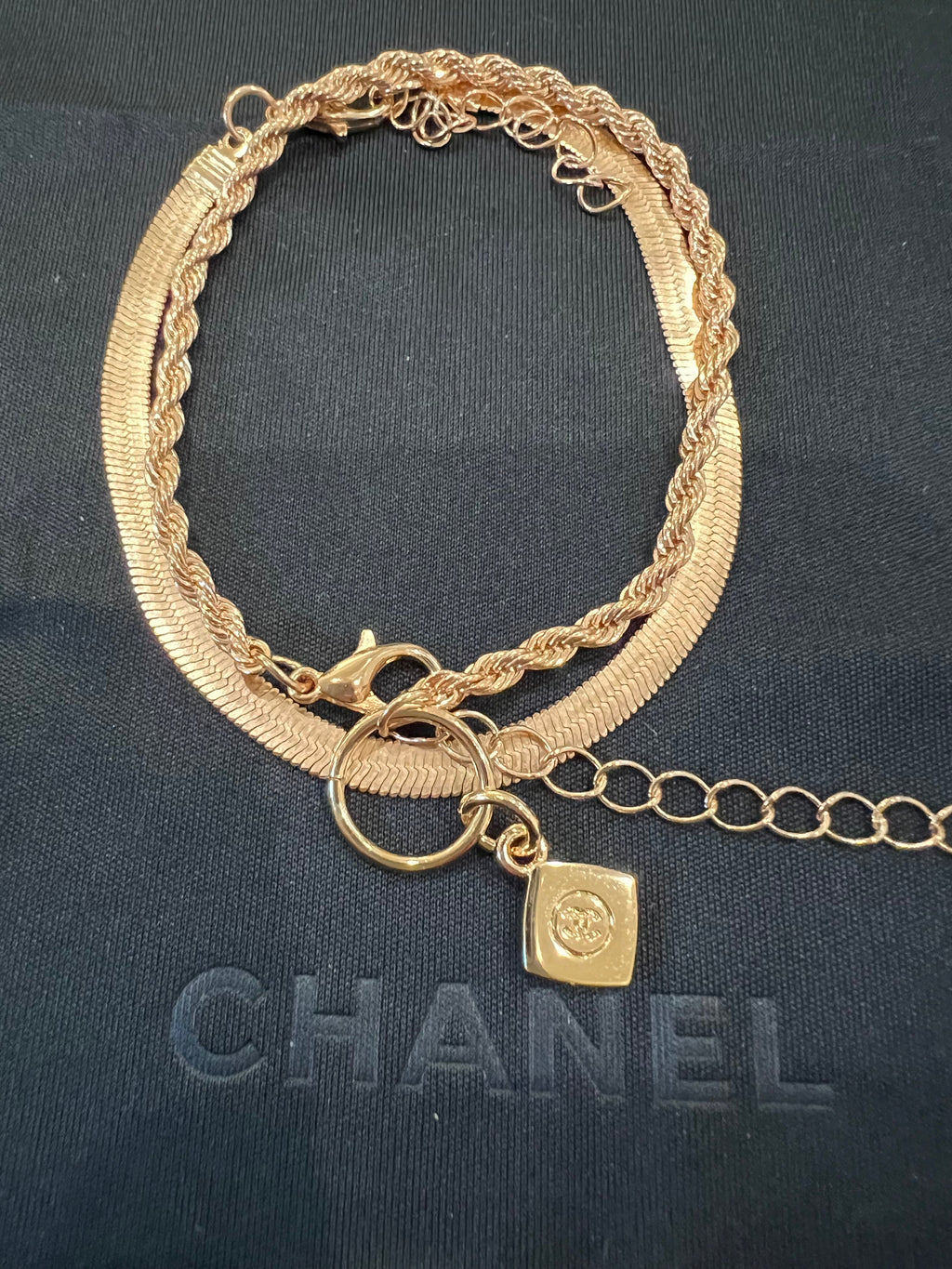 Upcycled Chanel CC charm bracelet - Twisted gold chain
