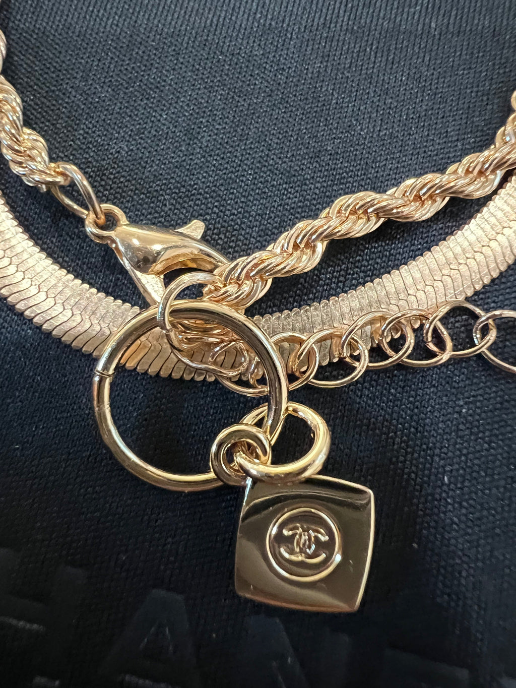 Upcycled Chanel CC charm bracelet - Twisted gold chain