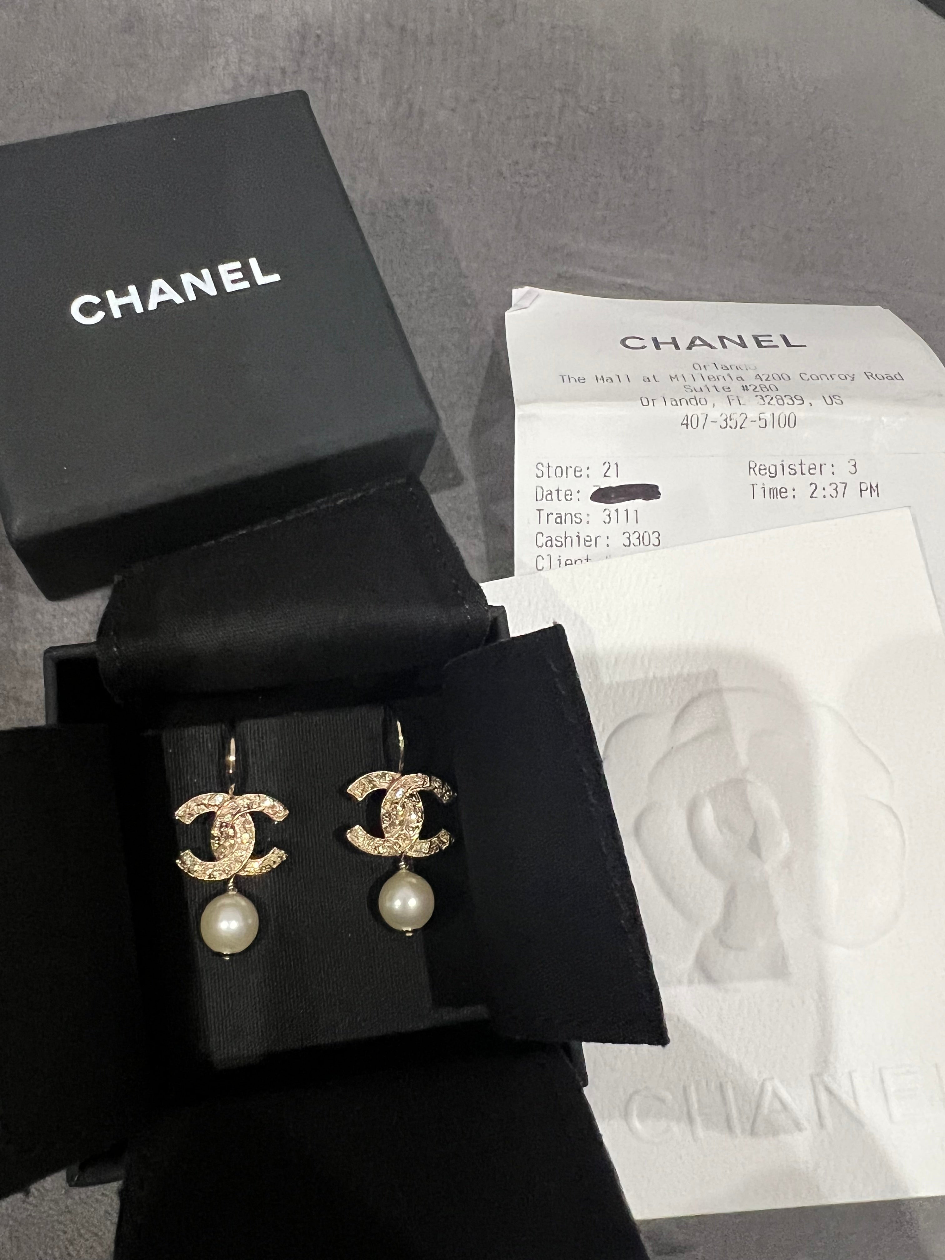 Chanel CC Crystal and Pearl Drop Earrings