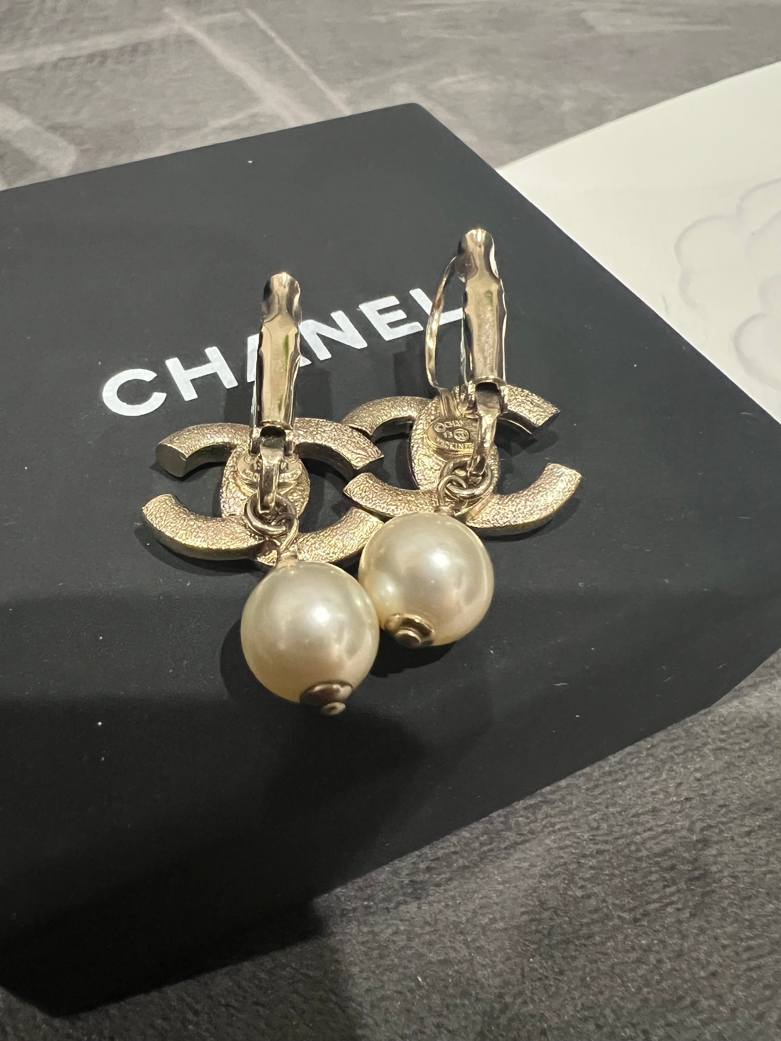 Chanel CC Crystal and Pearl Drop Earrings