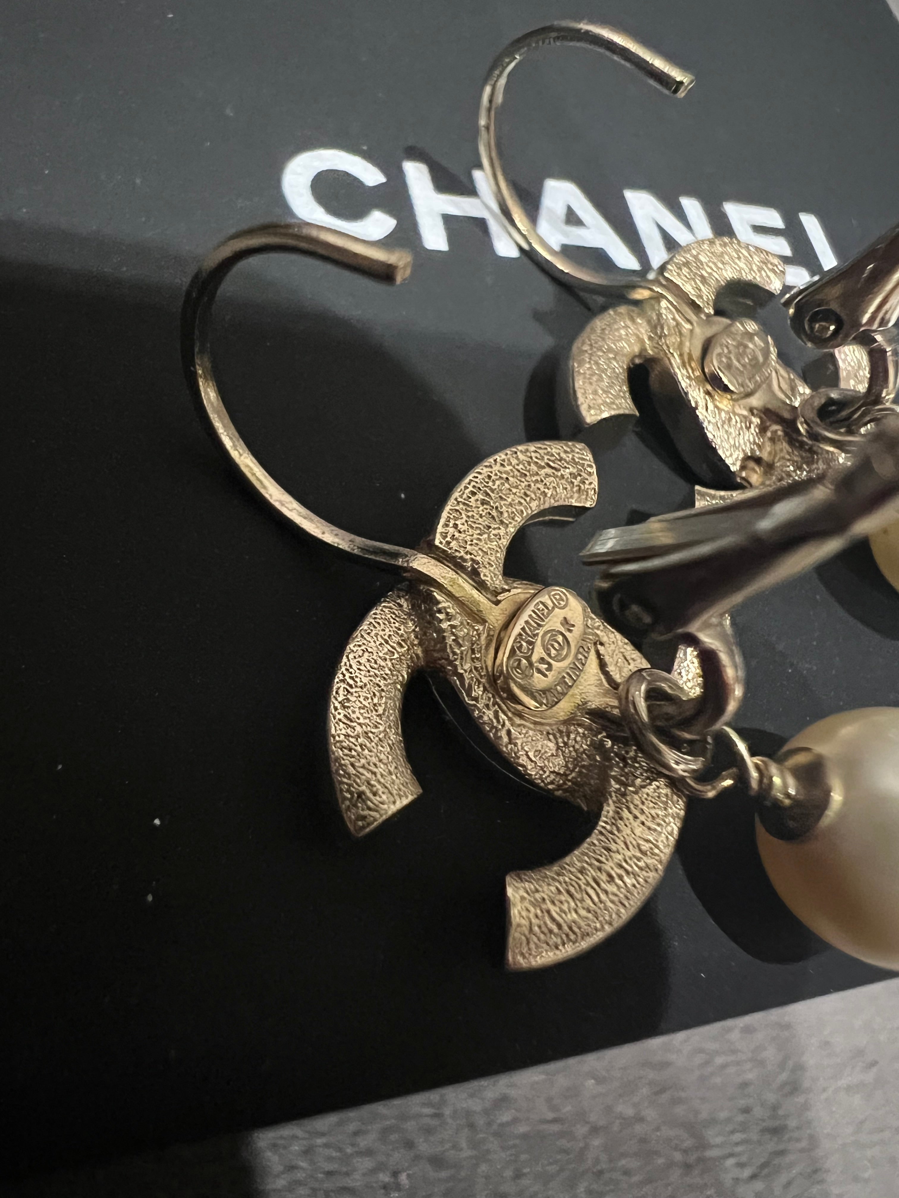 Chanel CC Crystal and Pearl Drop Earrings