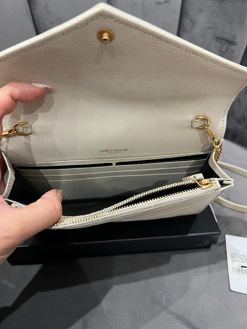 Yves Saint Laurent Cassandre Matelasse Envelope Wallet on chain