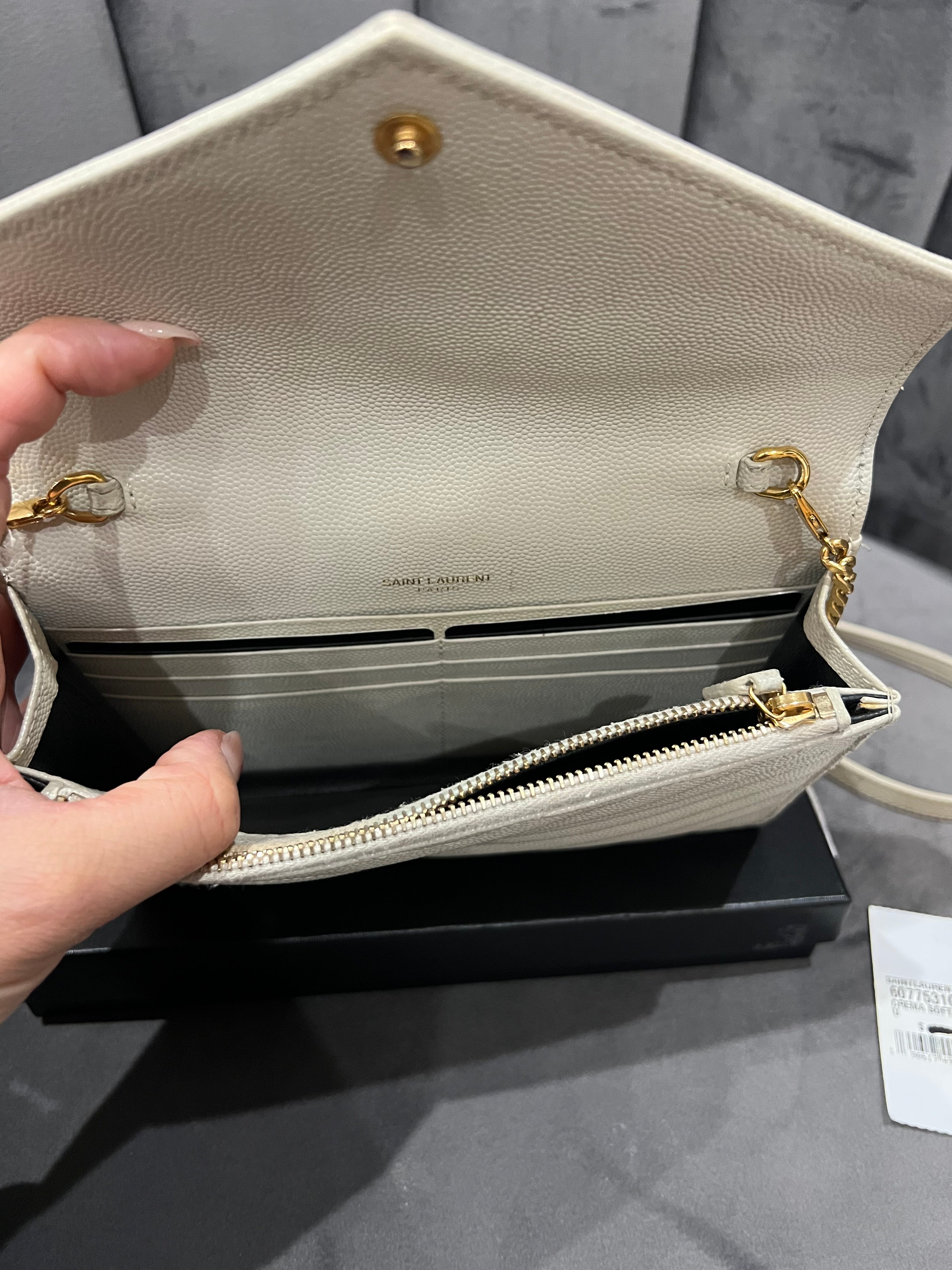 Yves Saint Laurent Cassandre Matelasse Envelope Wallet on chain