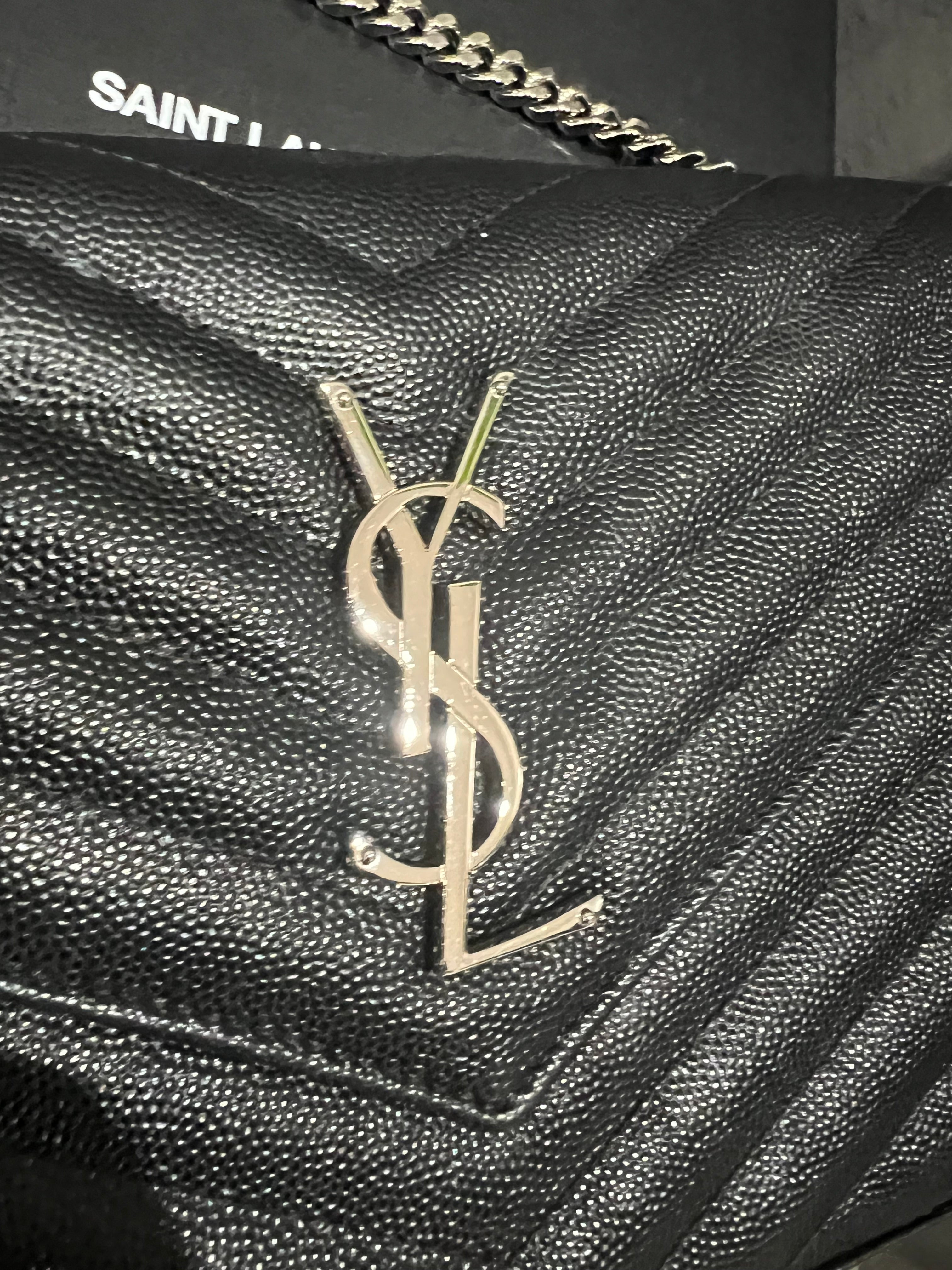 YSL wallet on chain black and silver in size large
