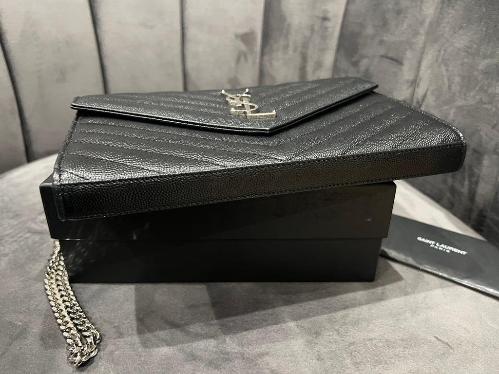 YSL wallet on chain black and silver in size large