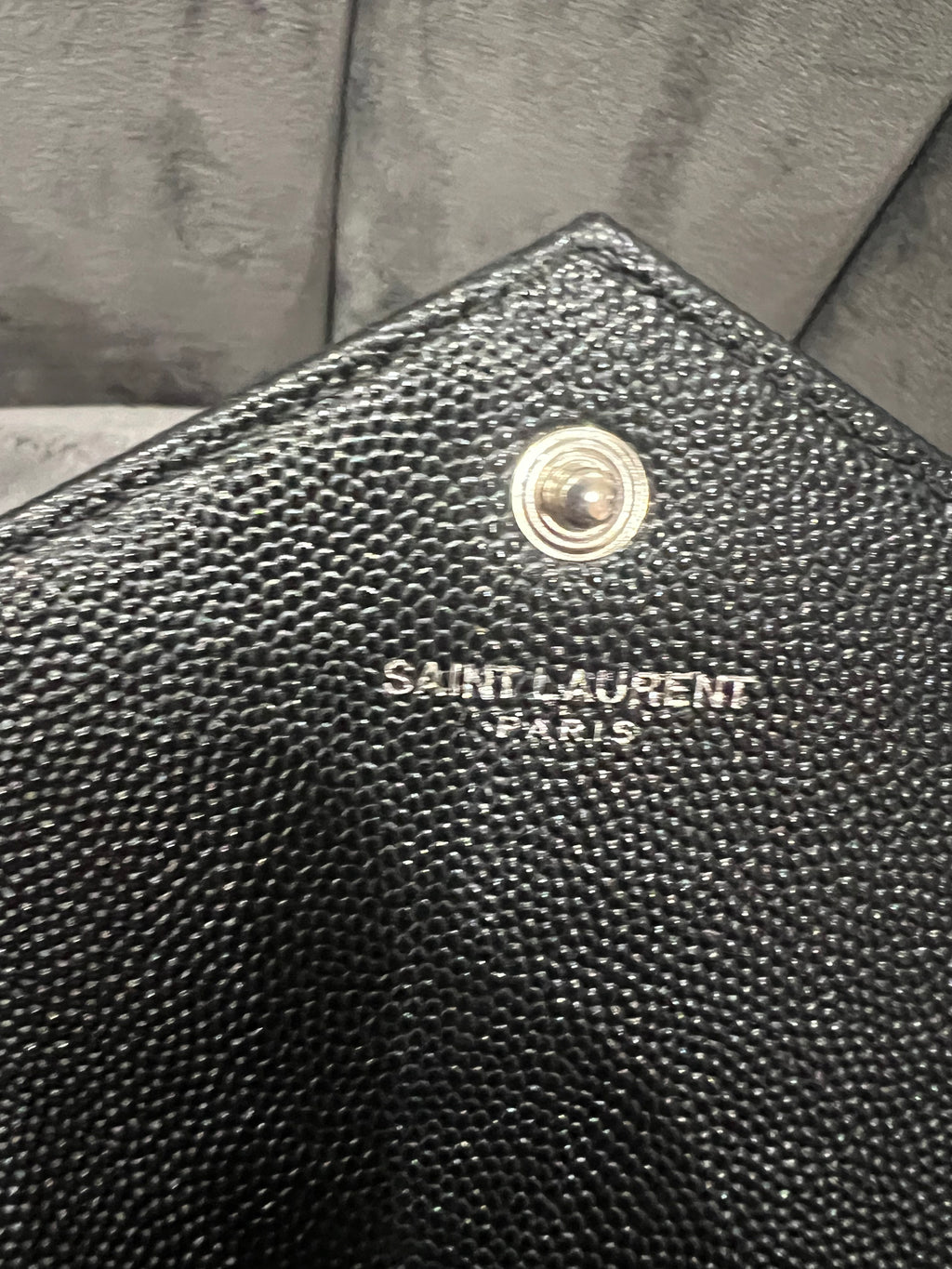 YSL wallet on chain black and silver in size large