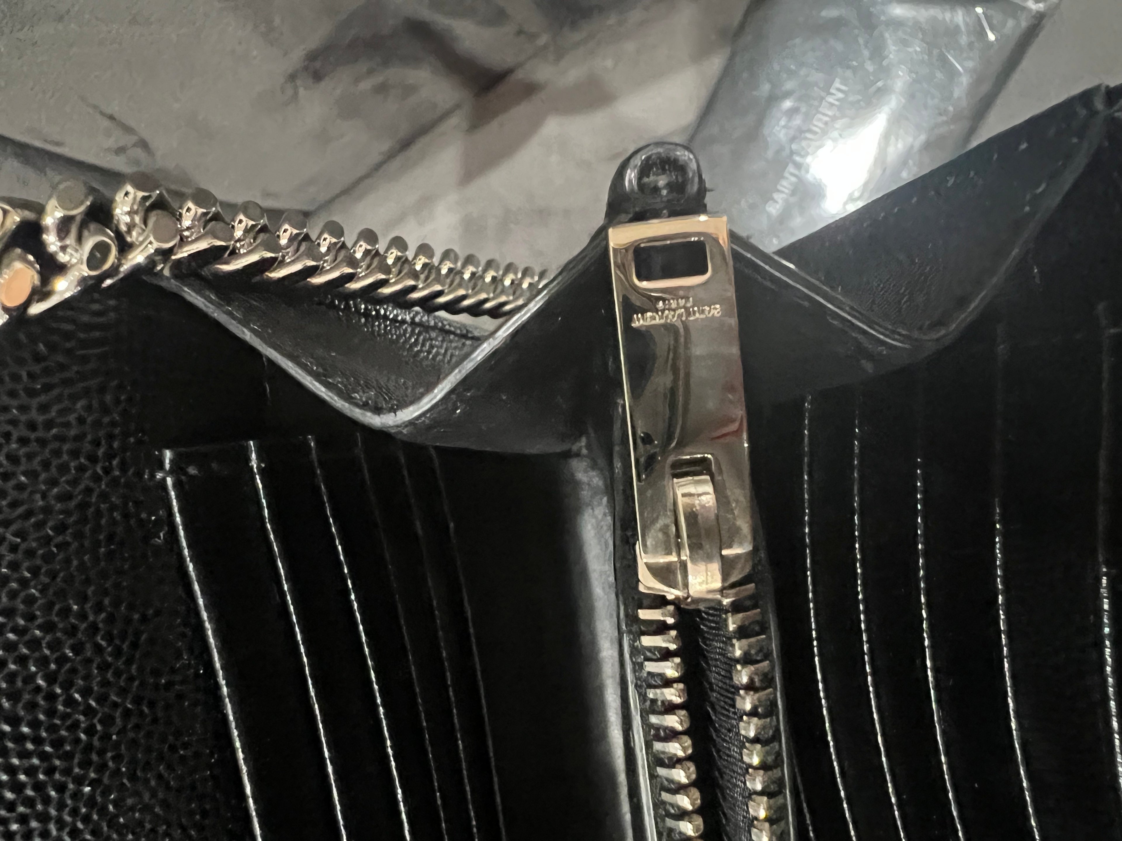 YSL wallet on chain black and silver in size large