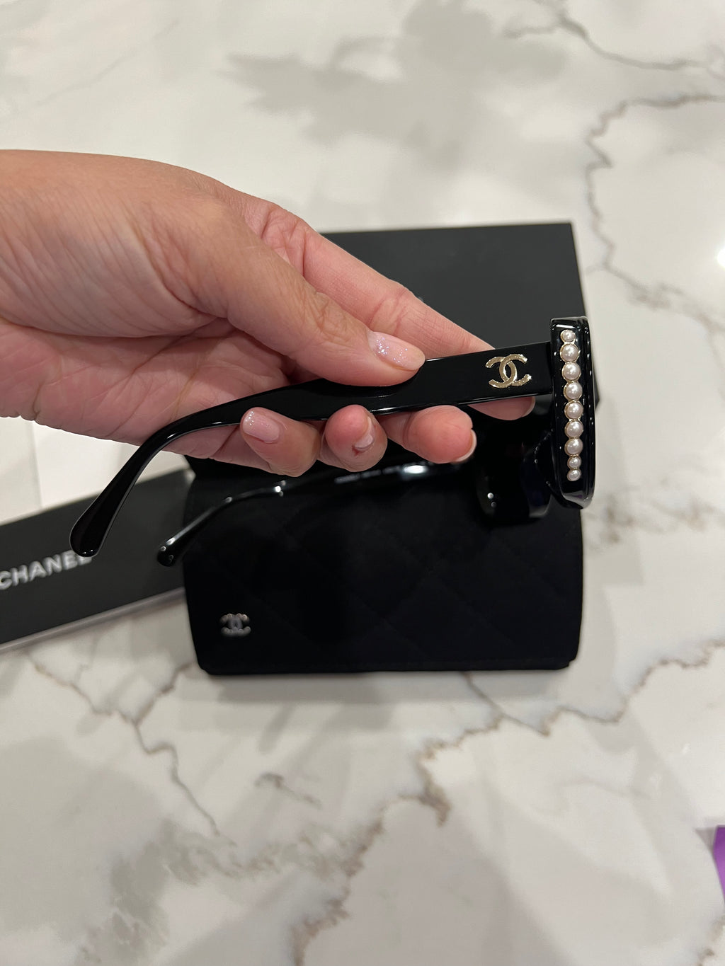 CHANEL Acetate Pearl Cat Eye CC Sunglasses