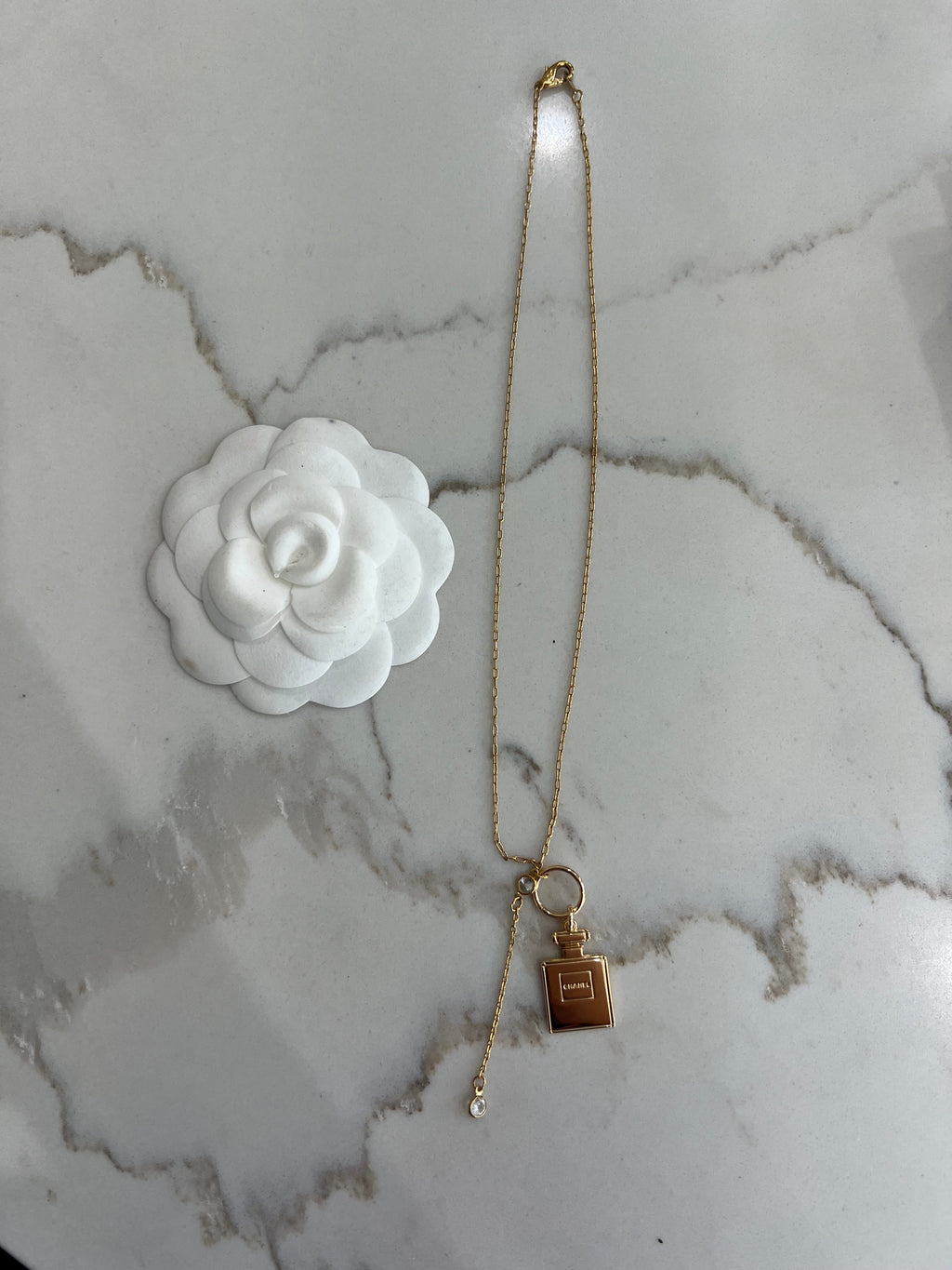 Chanel perfume charm lariat necklace