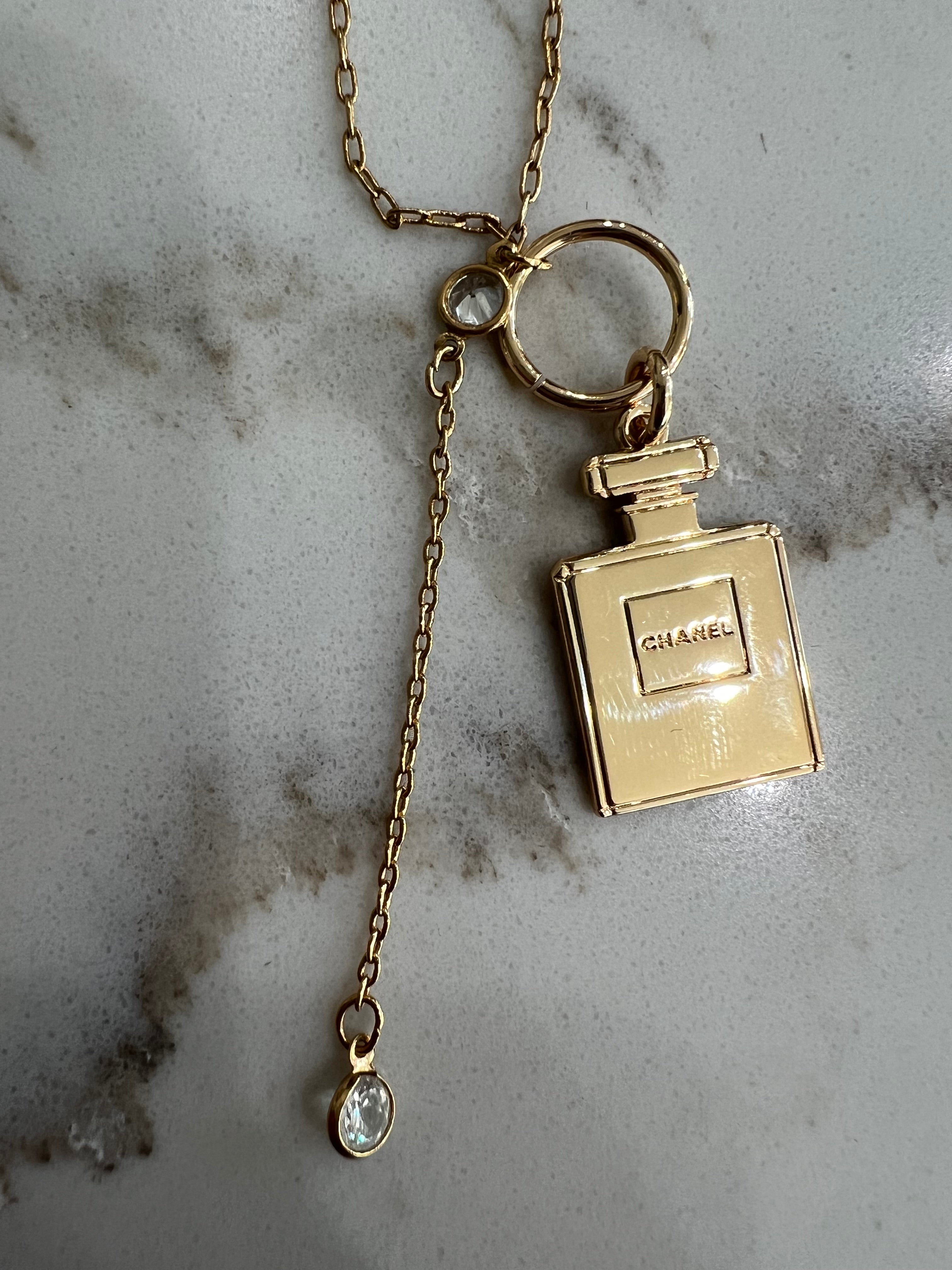 Chanel perfume charm lariat necklace