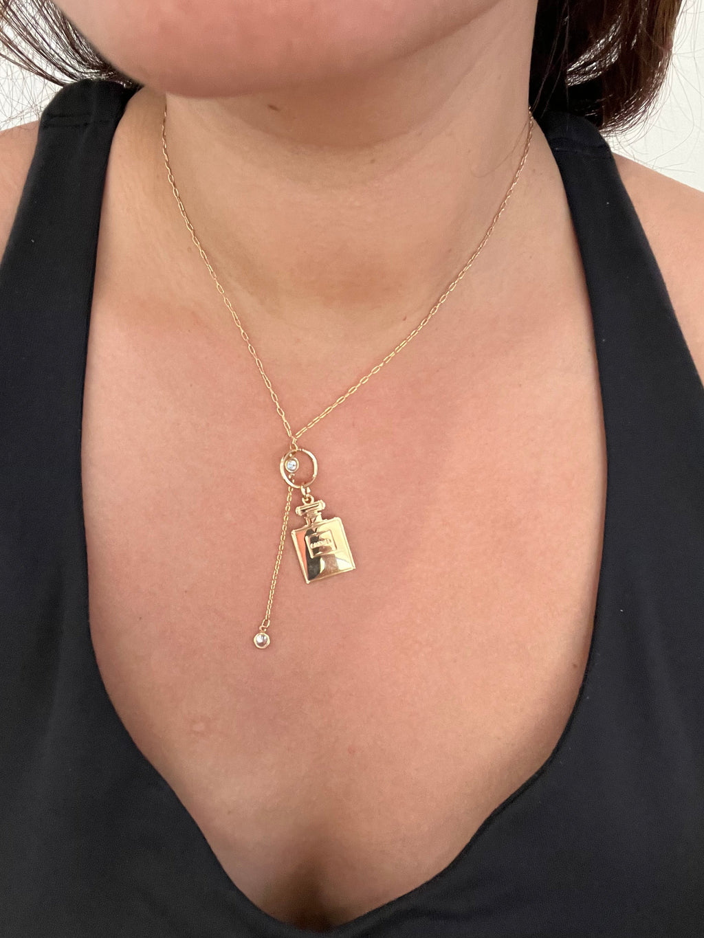 Chanel perfume charm lariat necklace