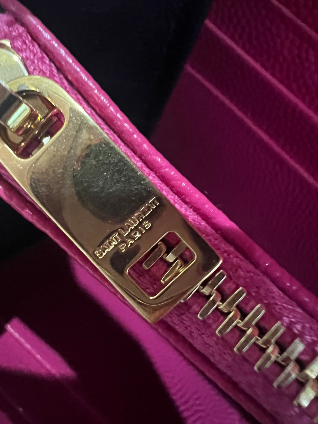 Pink YSL cassandre wallet on chain