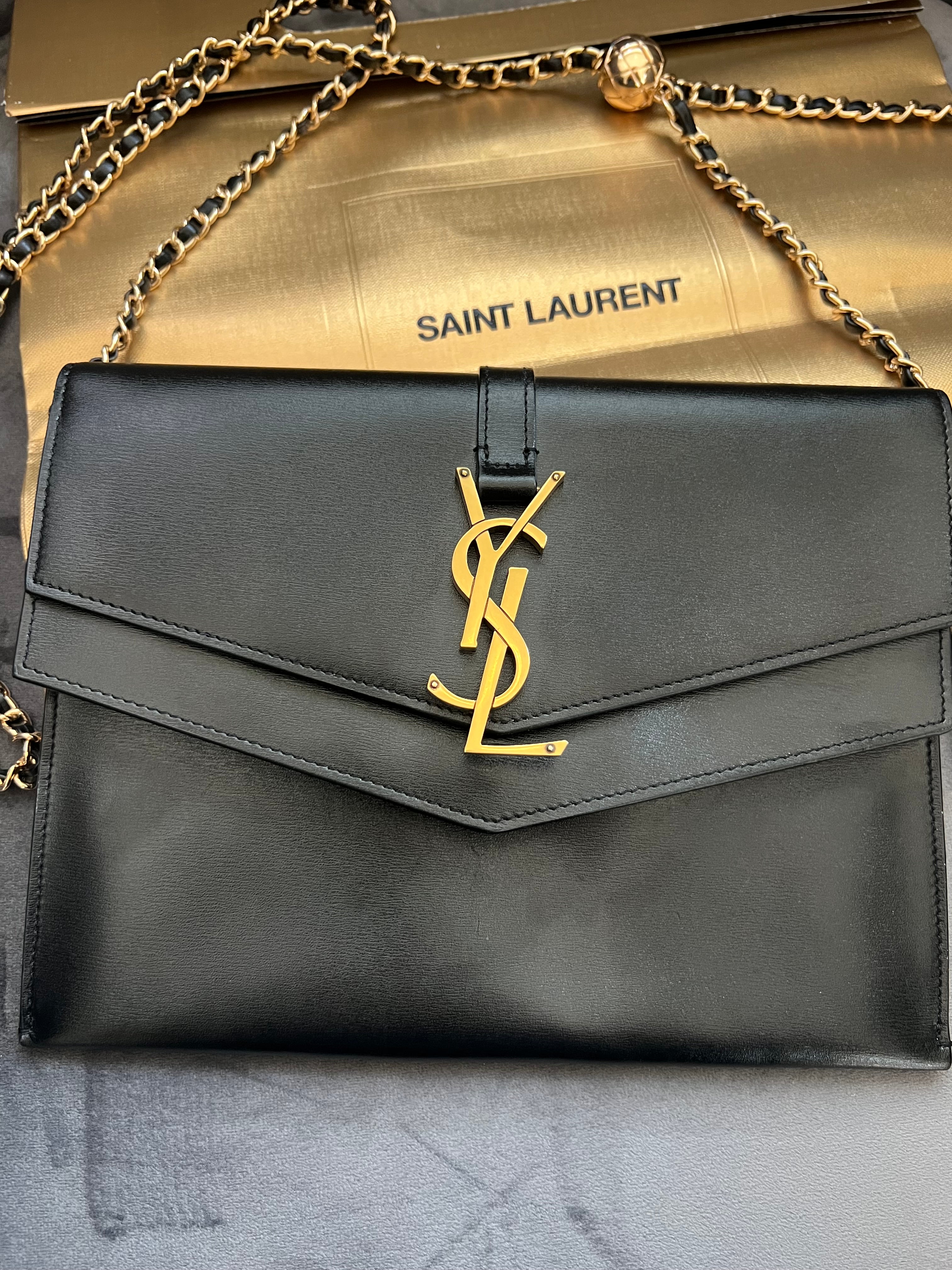 SAINT LAURENT Monogram Sulpice Double Flap clutch on chain