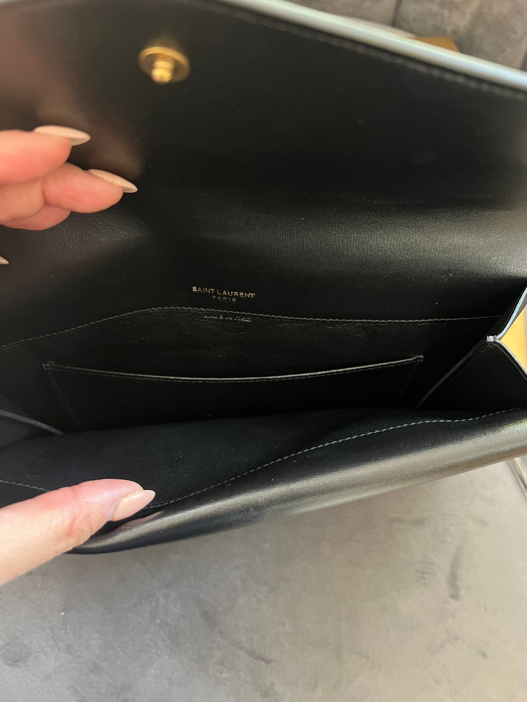 SAINT LAURENT Monogram Sulpice Double Flap clutch on chain