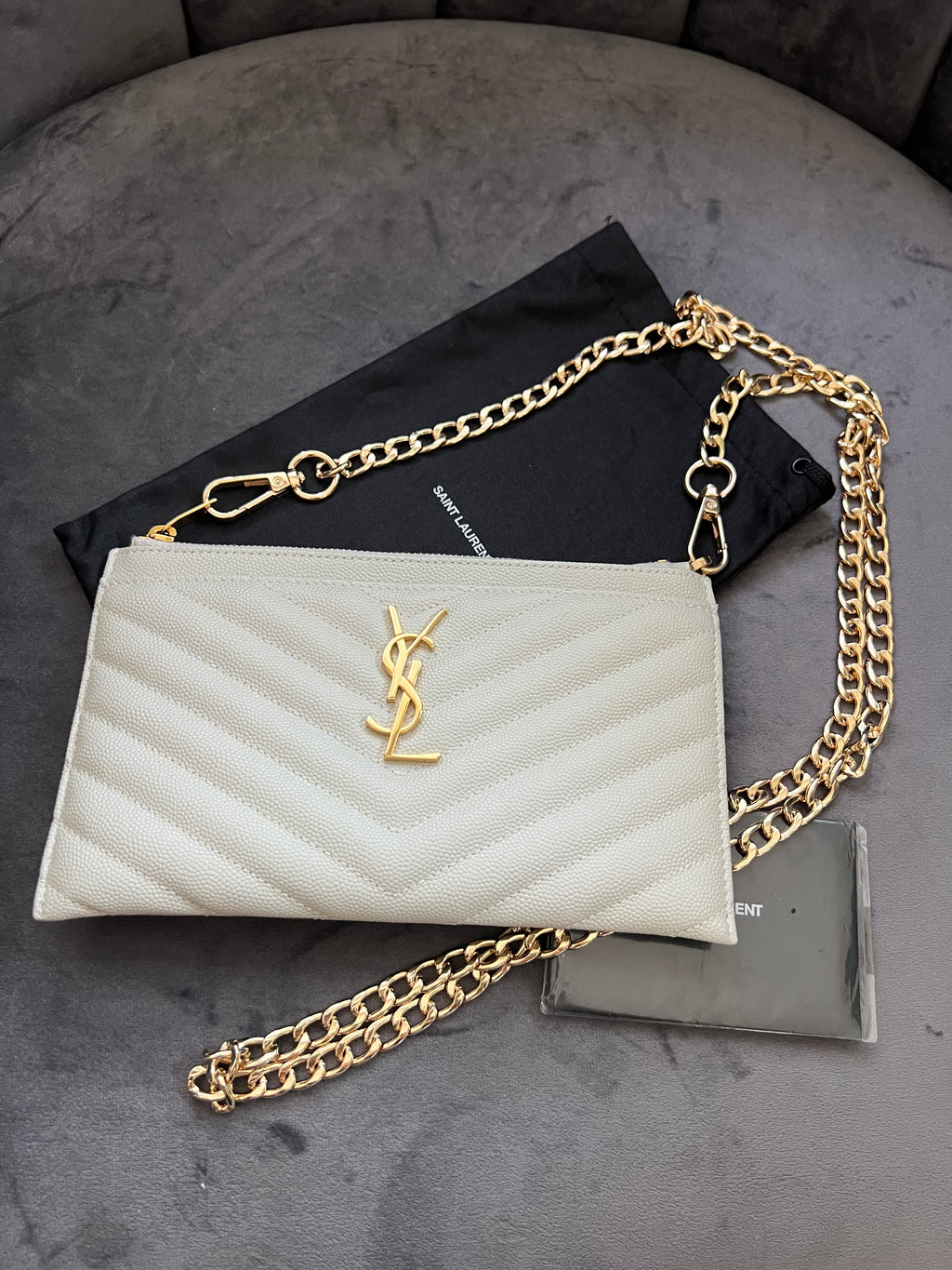 Yves Saint Laurent monogram white clutch & crossbody
