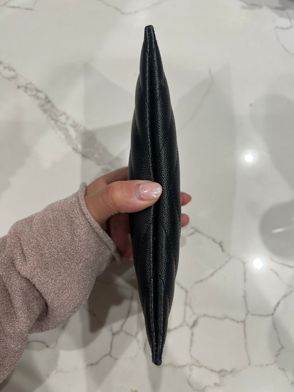 Black YSL monogram clutch wallet on chain