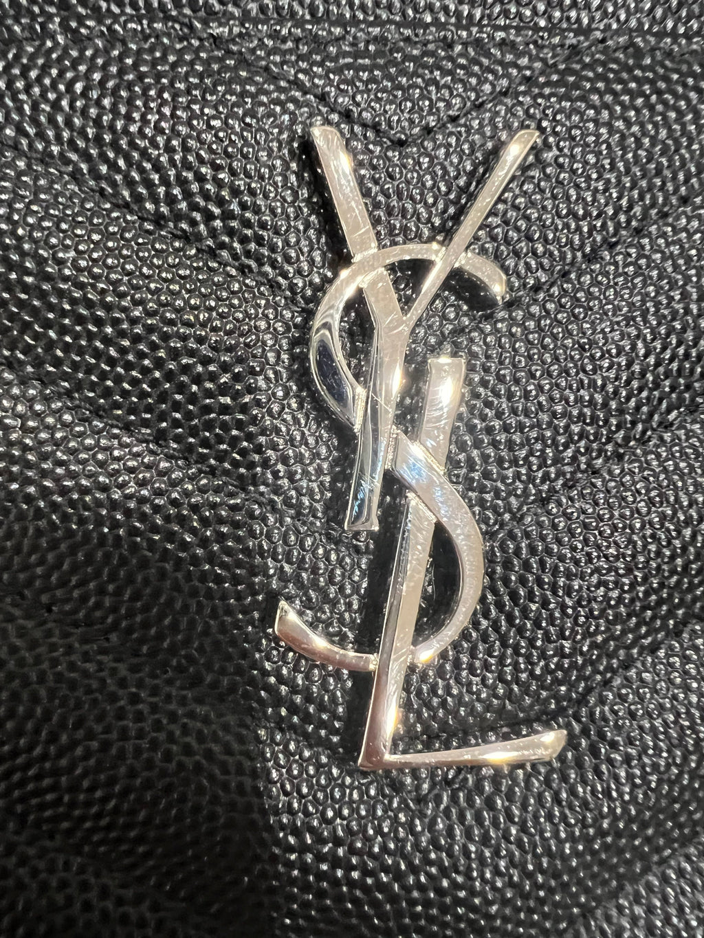Black YSL monogram clutch wallet on chain