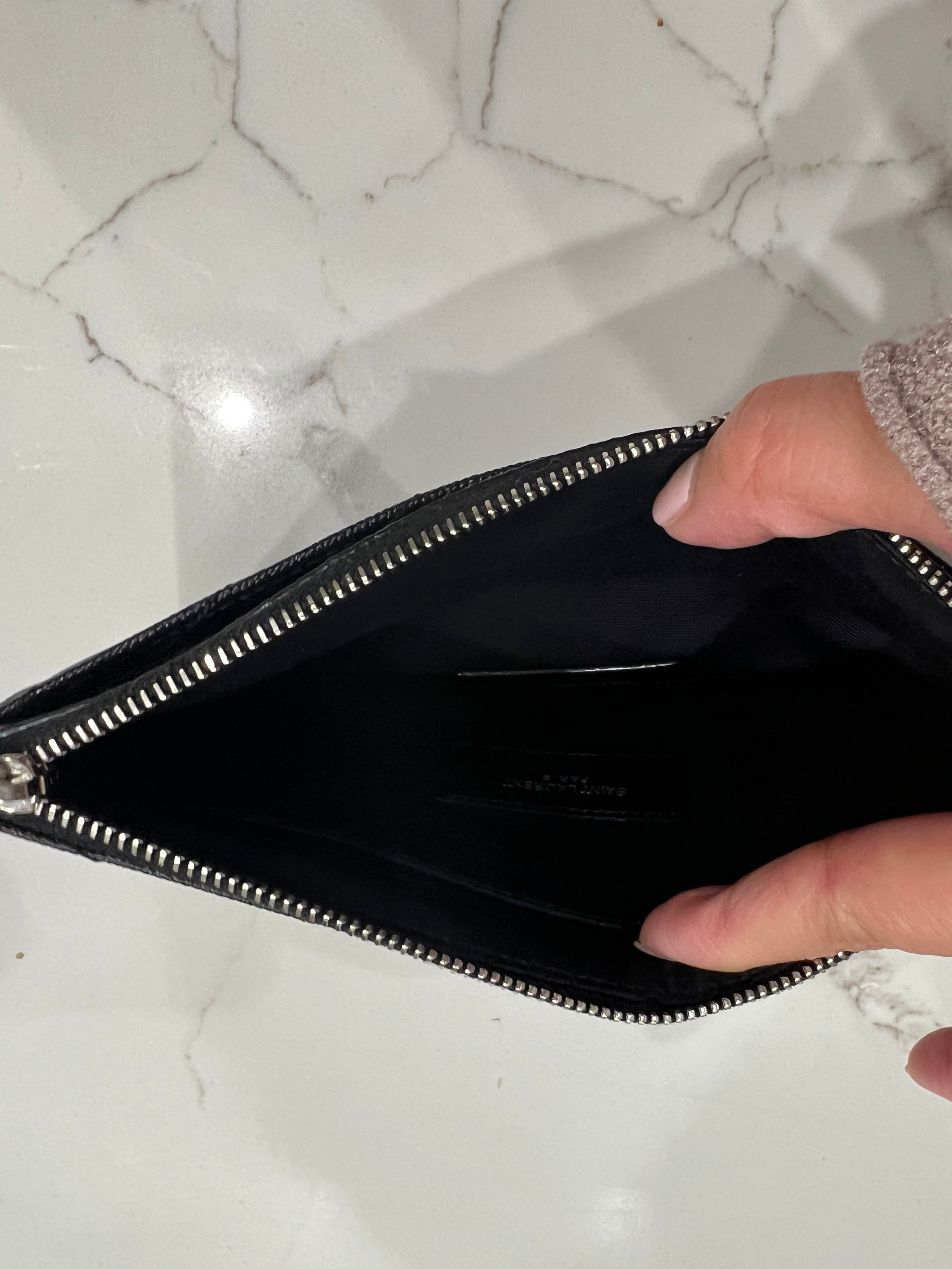 Black YSL monogram clutch wallet on chain