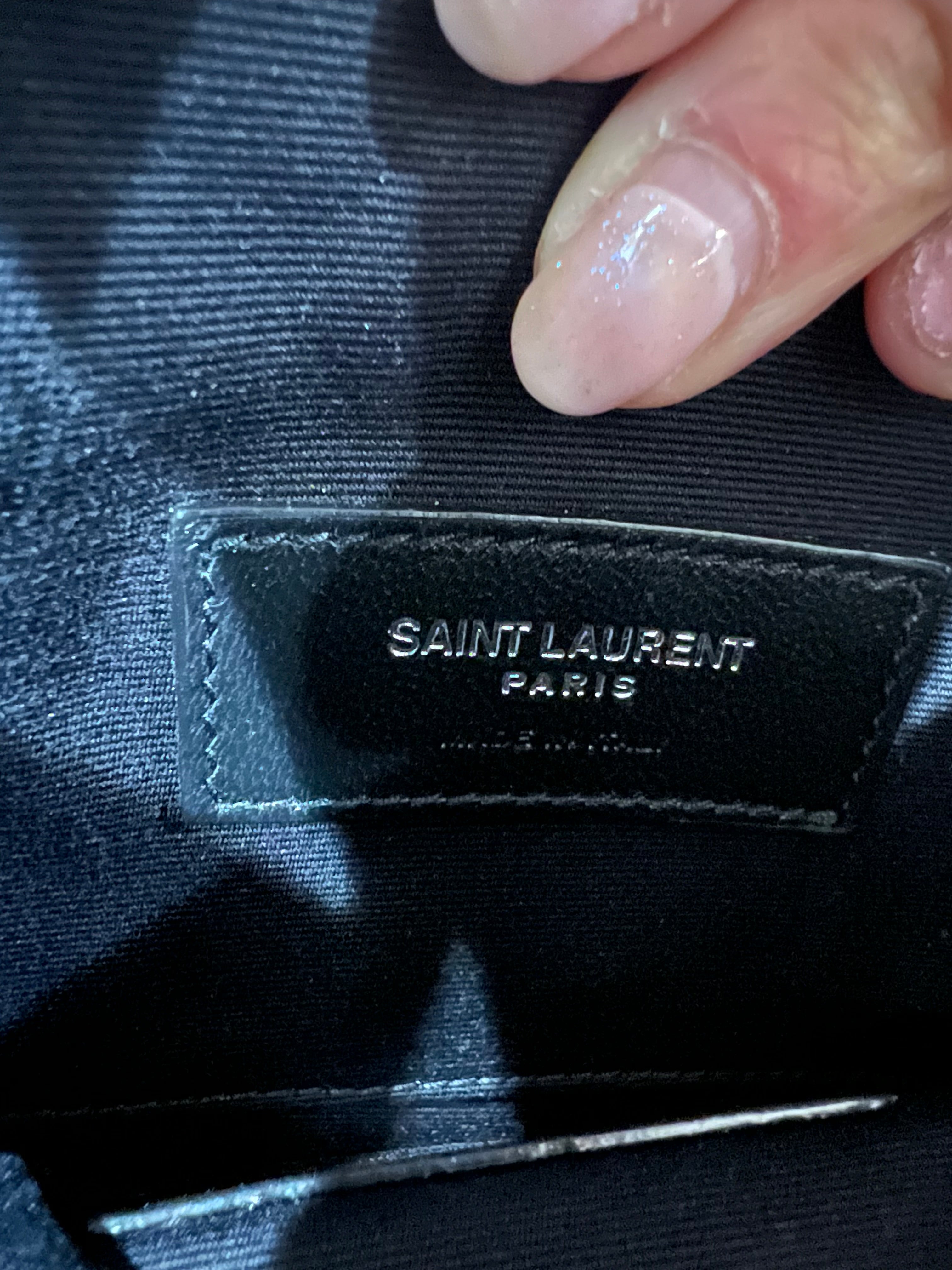 Black YSL monogram clutch wallet on chain