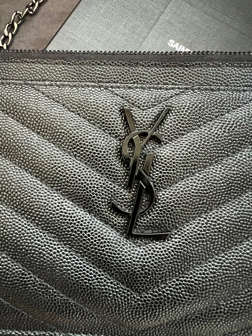 Yves Saint Laurent all black monogram clutch / crossbody