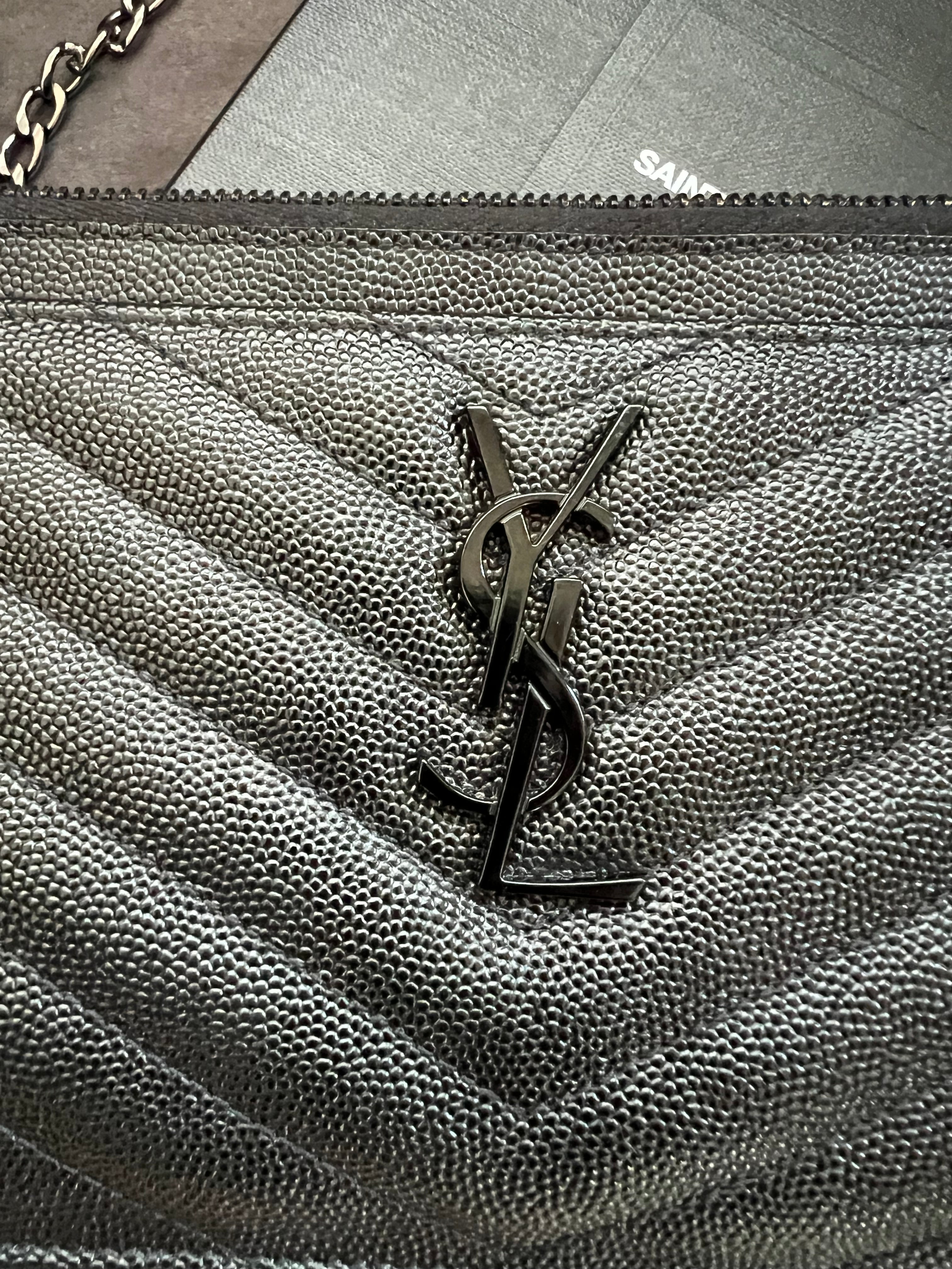 Yves Saint Laurent all black monogram clutch / crossbody