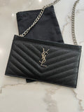 Black YSL monogram clutch wallet on chain