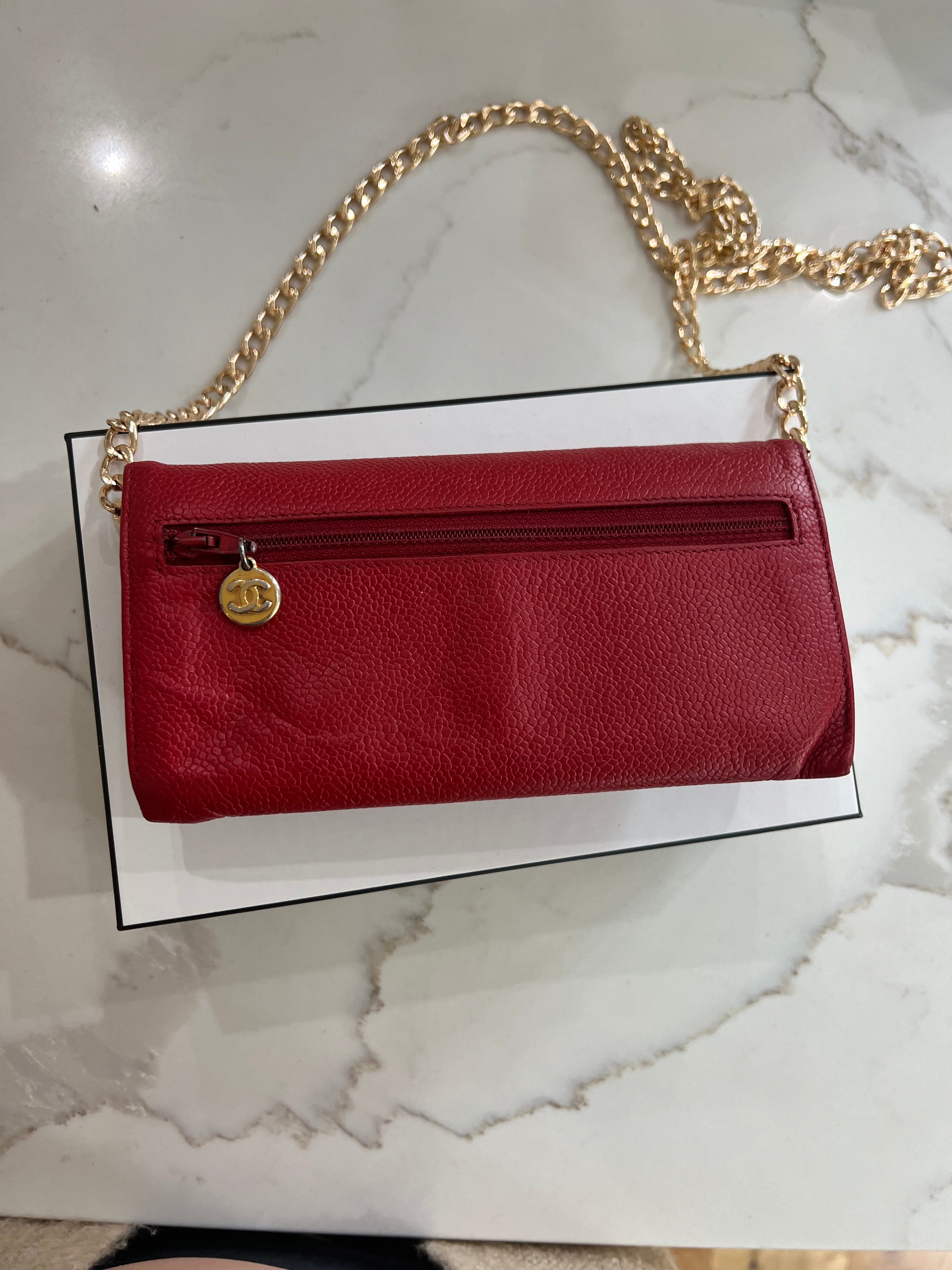 Chanel Caviar Red wallet on chain