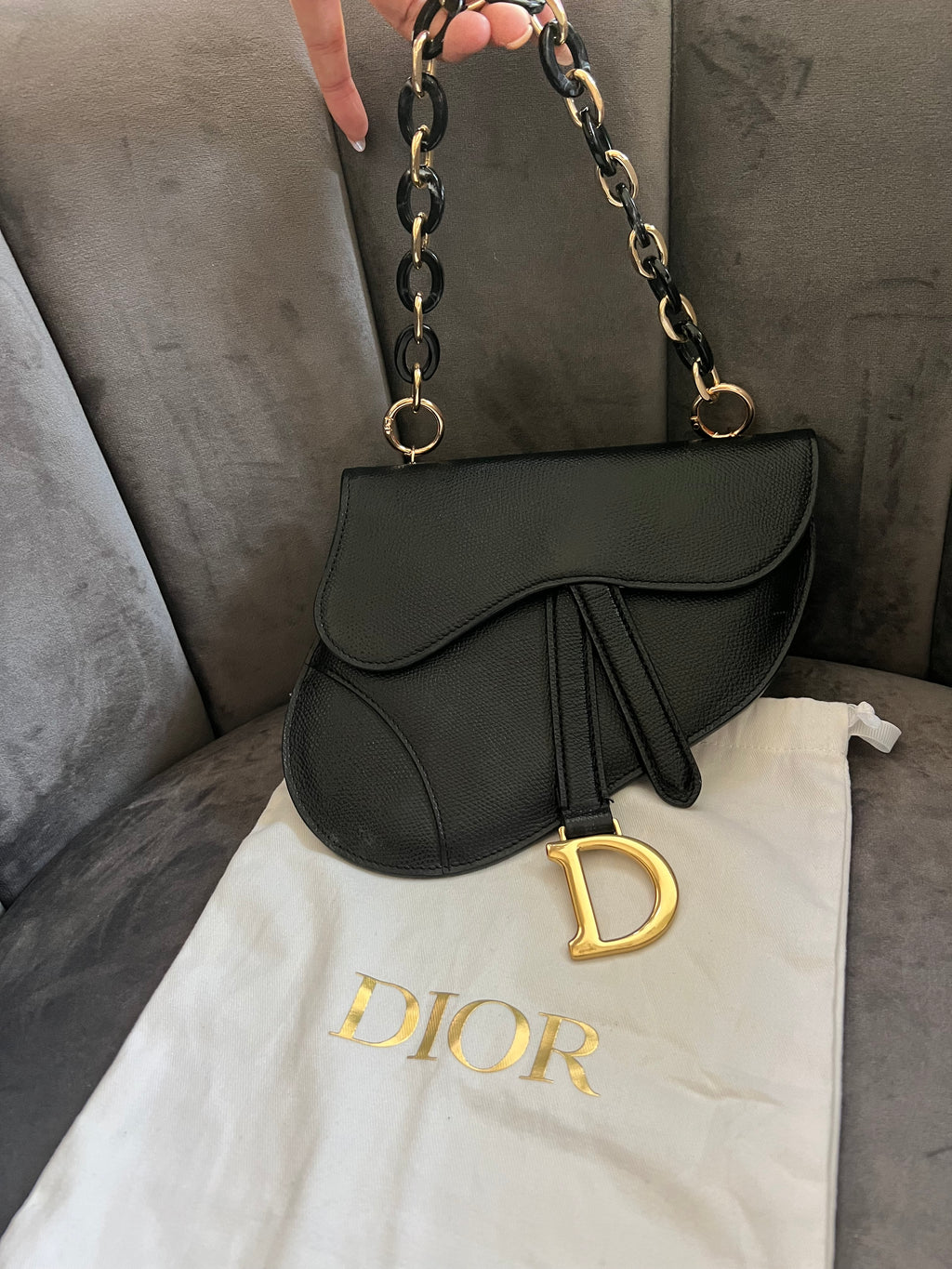 Christian Dior saddle belt bag & shoulder bag black grained