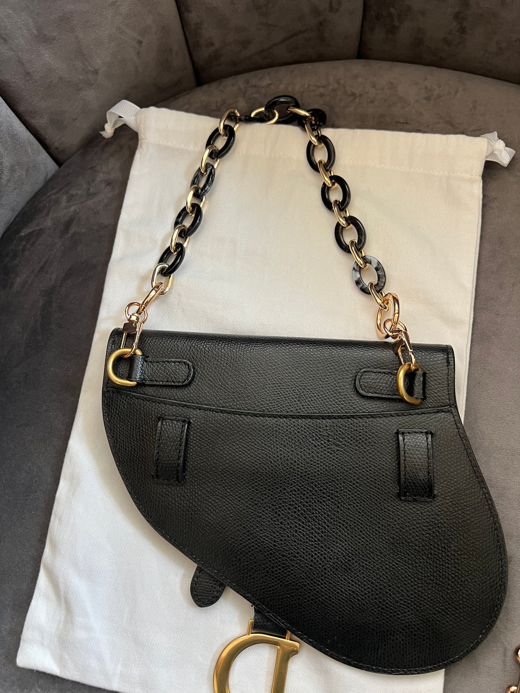 Christian Dior saddle belt bag & shoulder bag black grained